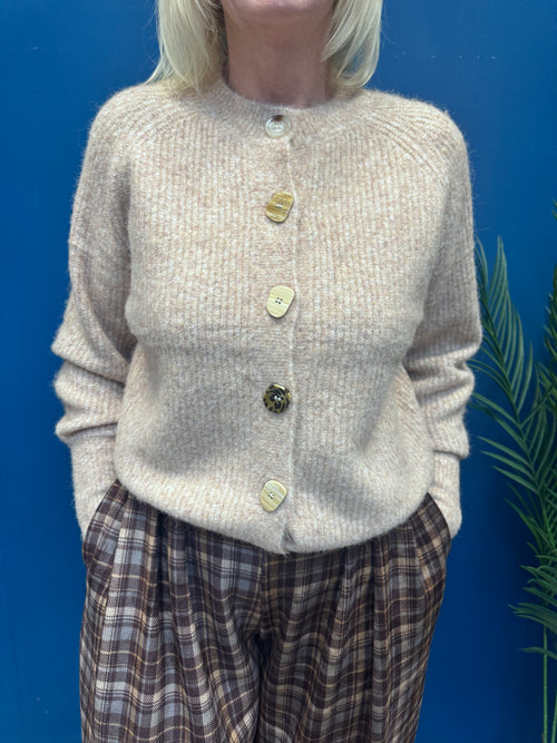 Beige Mix Button Cardigan