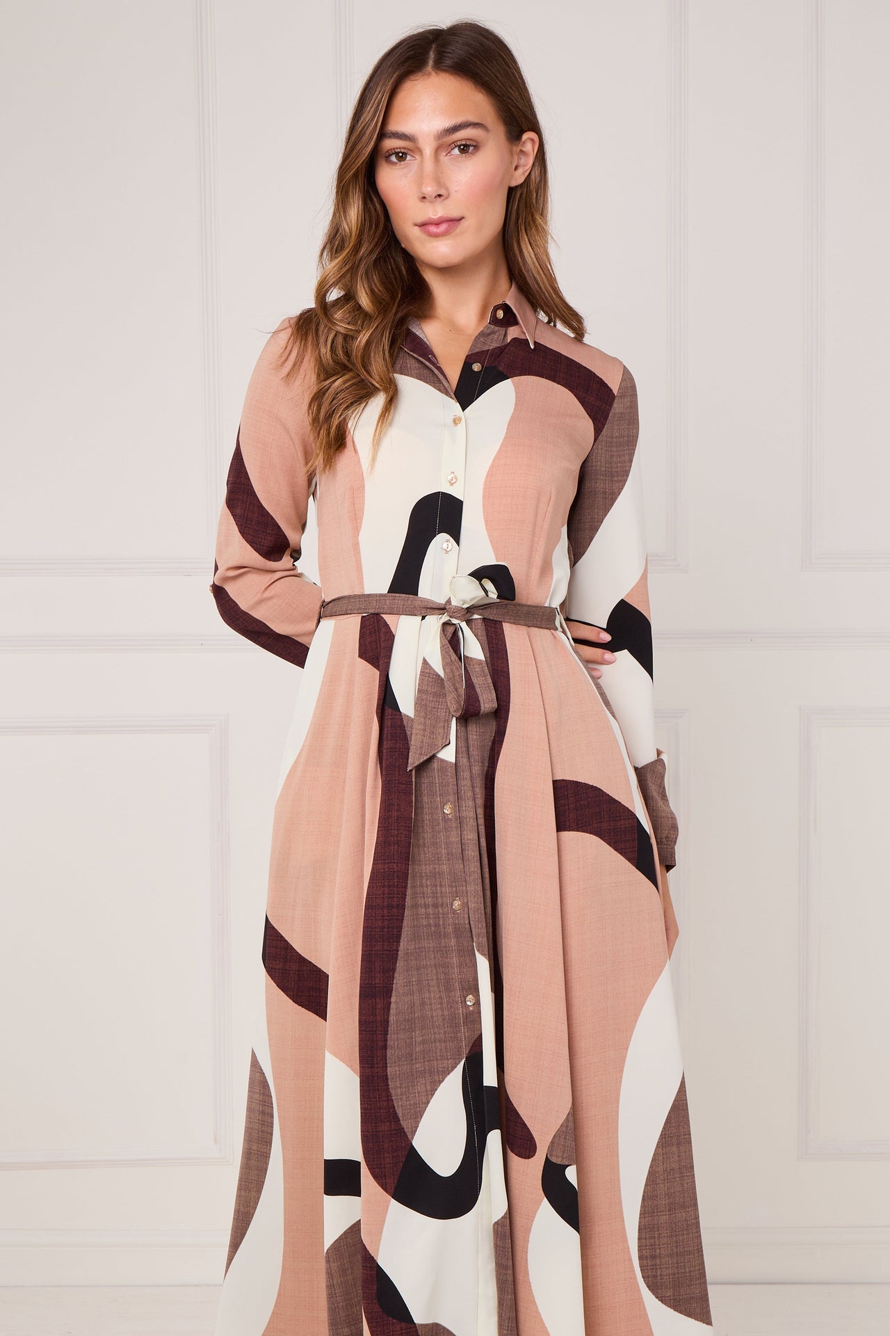 Blush Abstract Print Midi Dress