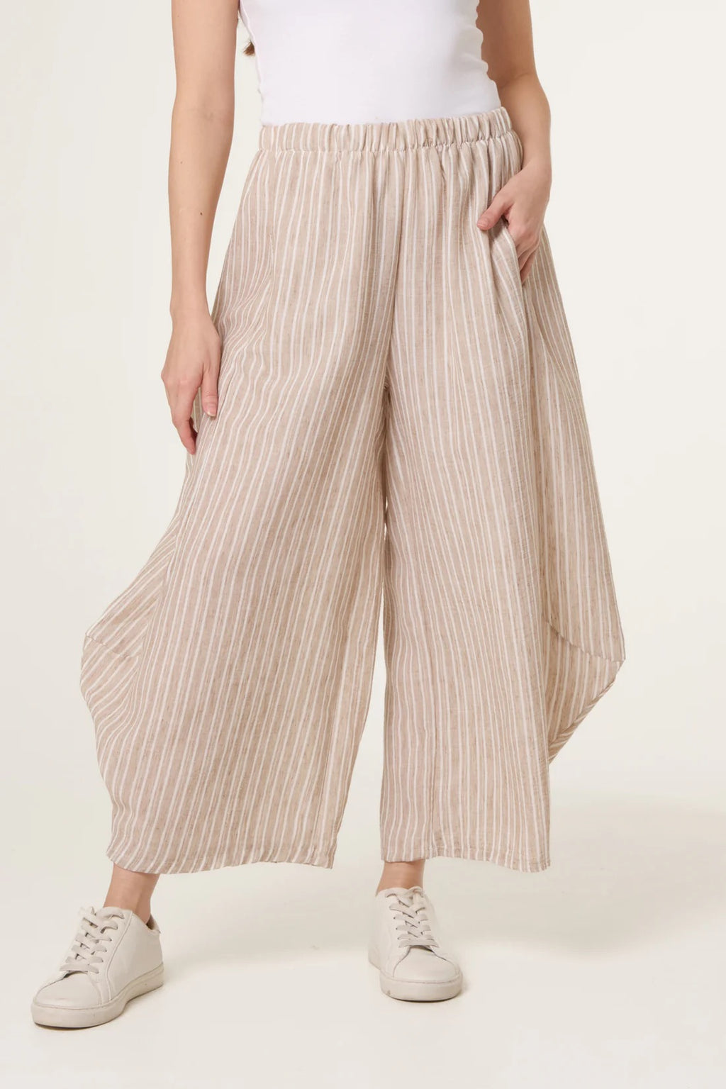 Striped Cotton Blend Harem Trousers