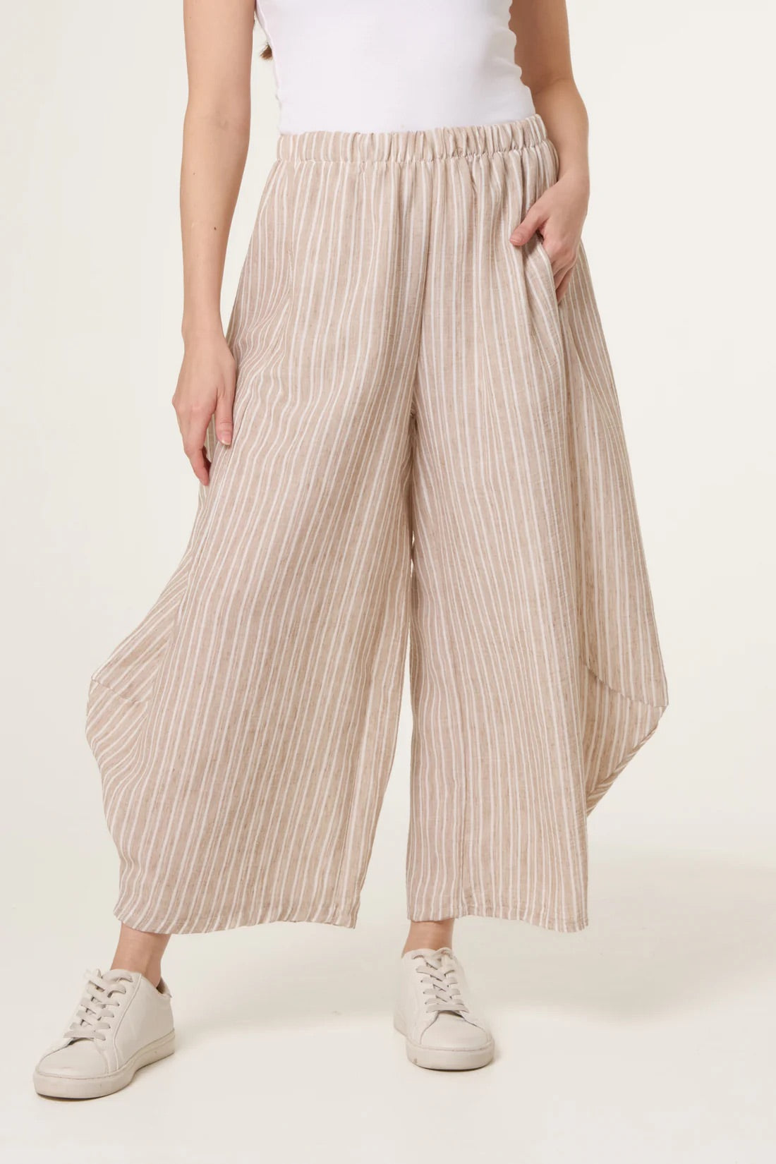 Striped Cotton Blend Harem Trousers