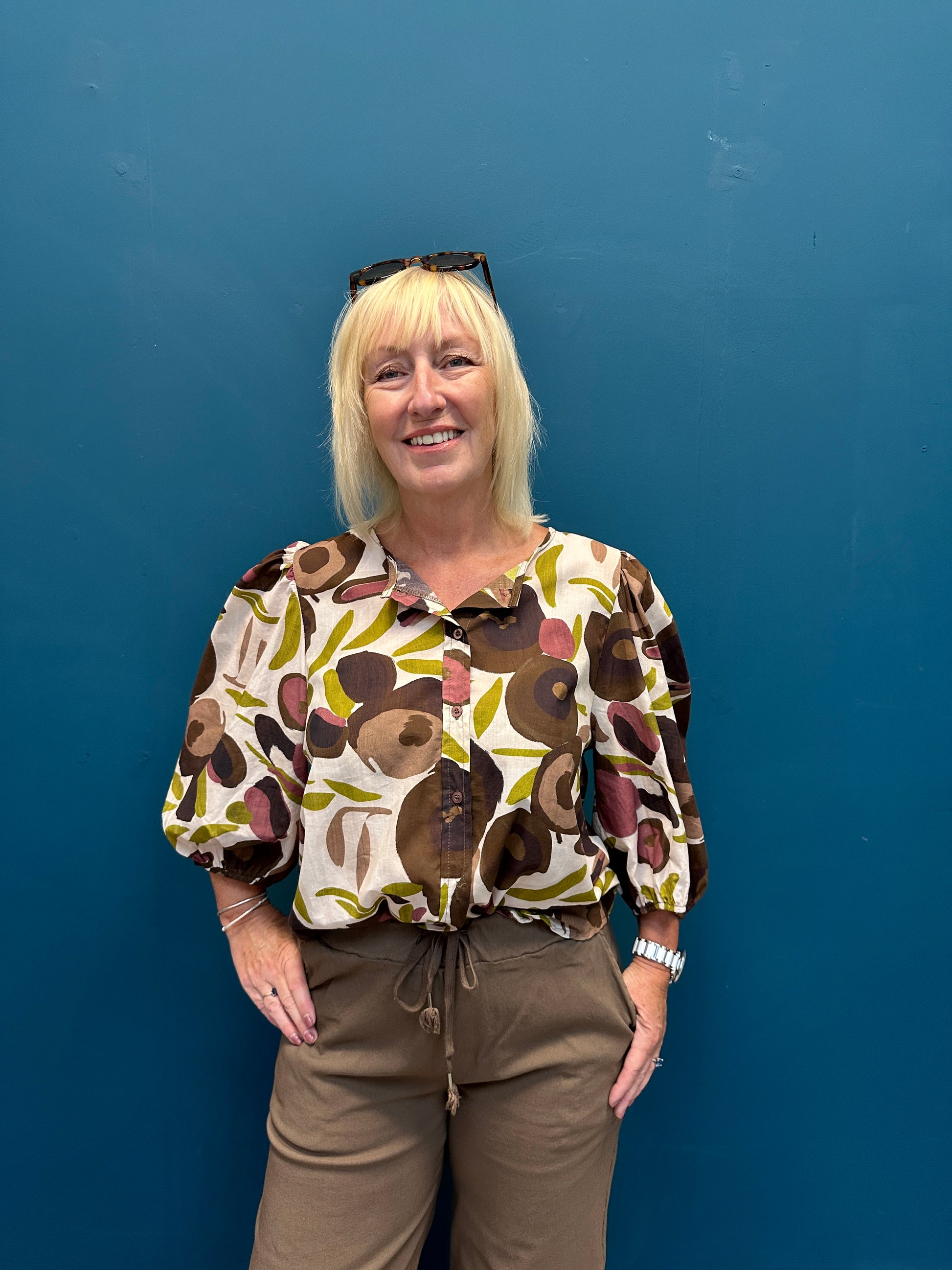 Marta Brown Print Top