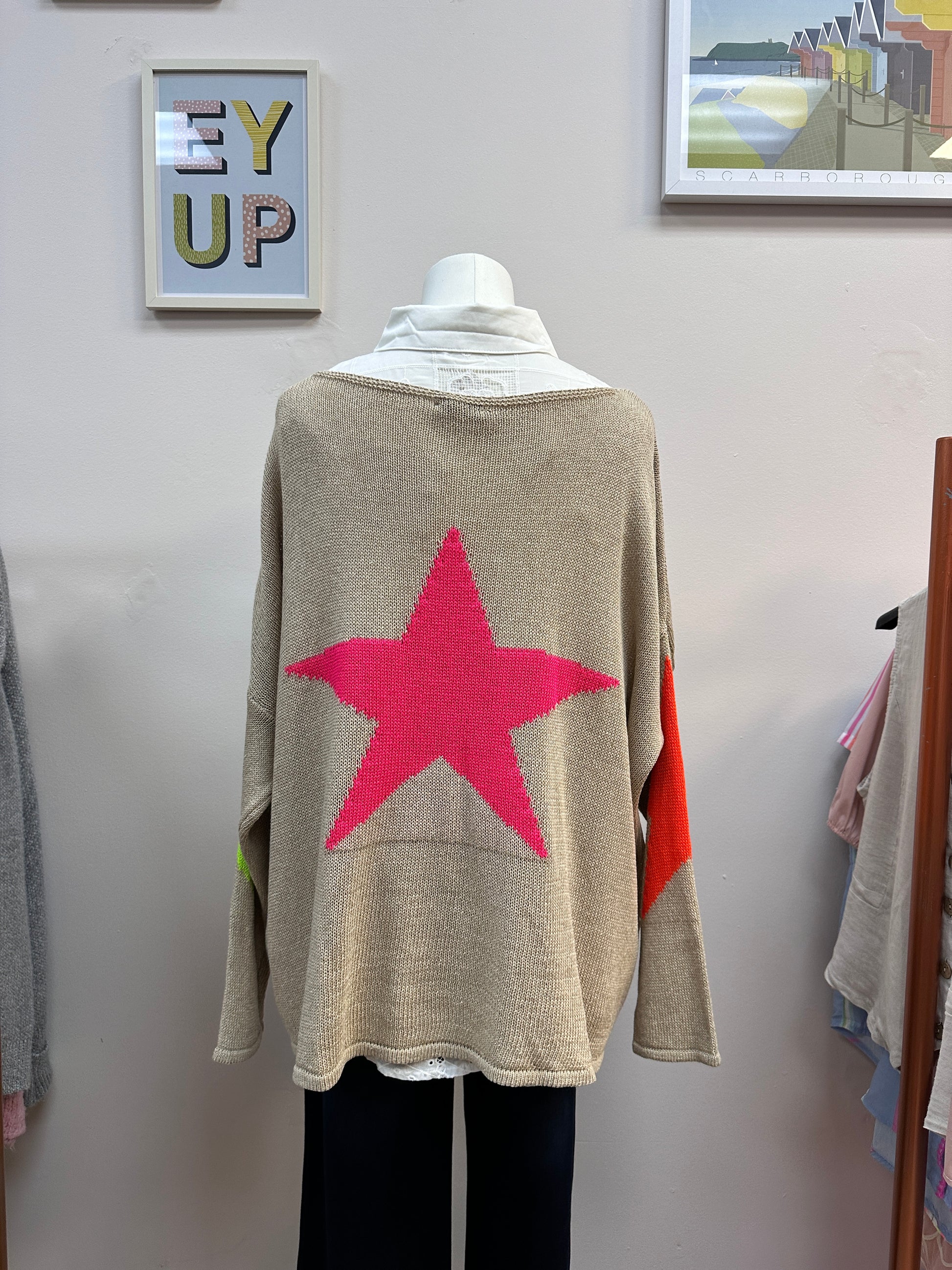 Fine Knit Beige Star Jumper