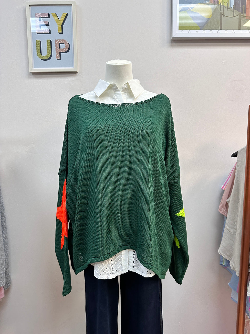 Fine Knit Green Star Jumper