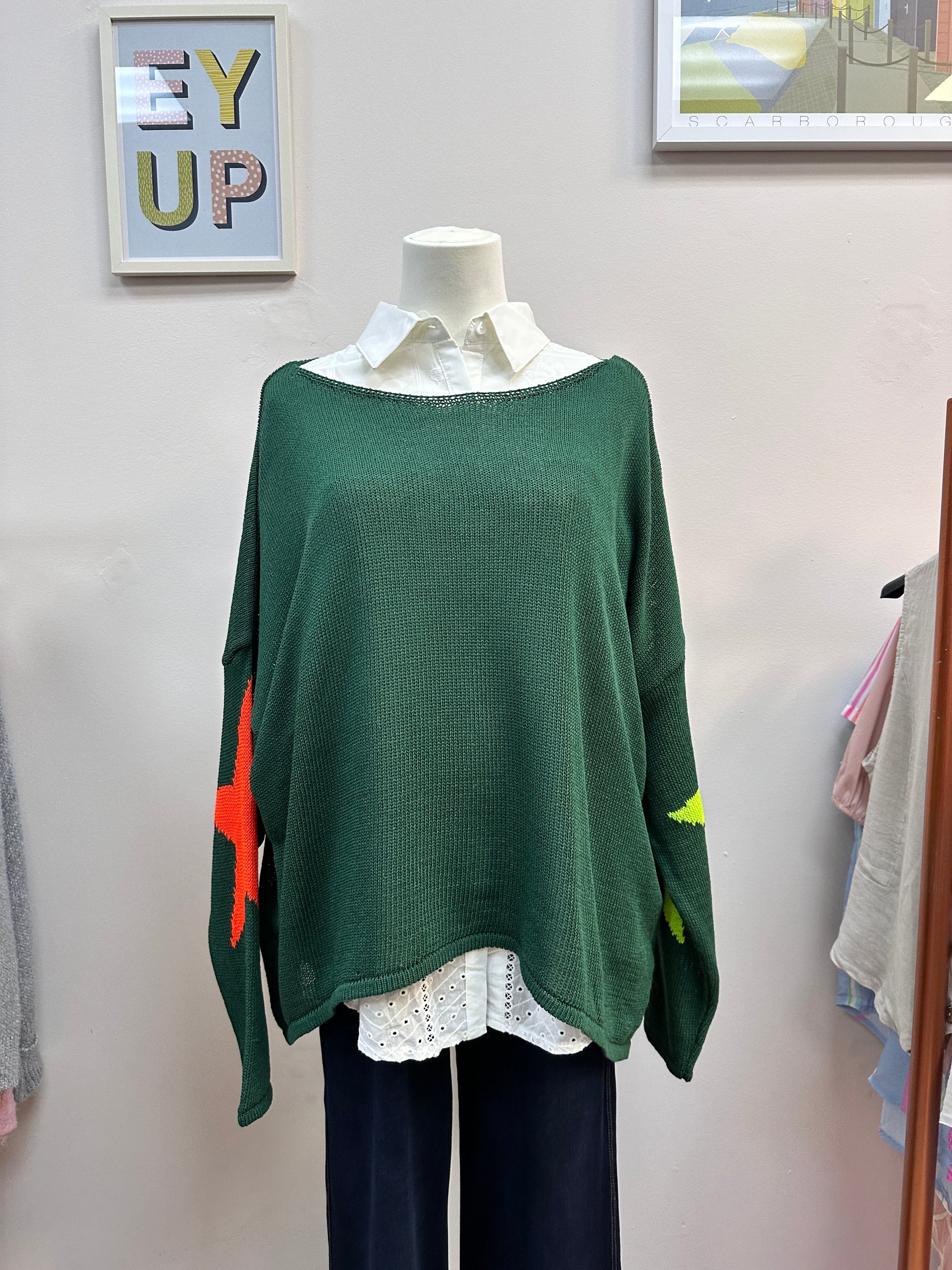 Fine Knit Green Star Jumper