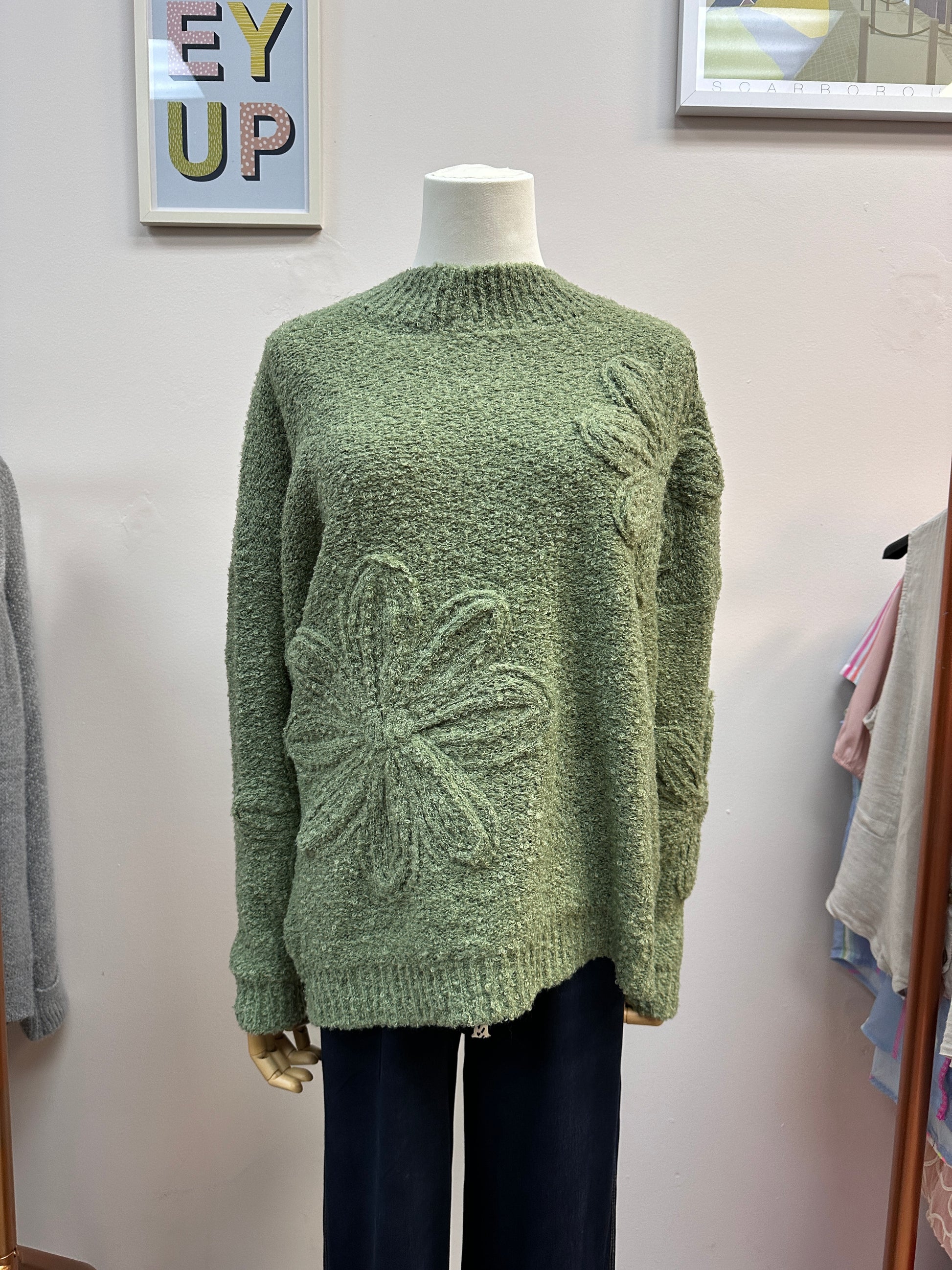 Light Khaki Embossed Flower Jumper