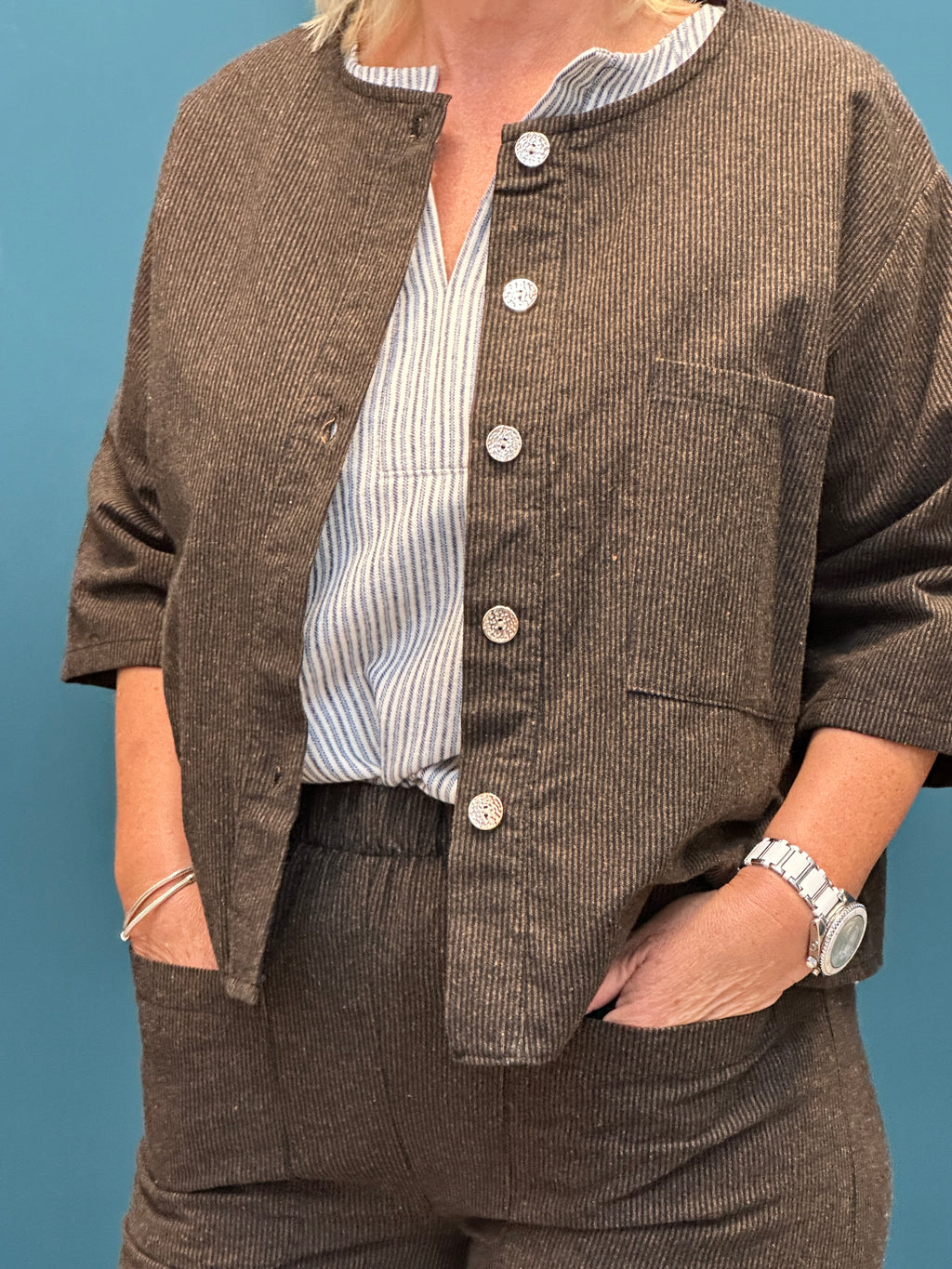 Marta Brown Cord Cropped Lightweight Jacket