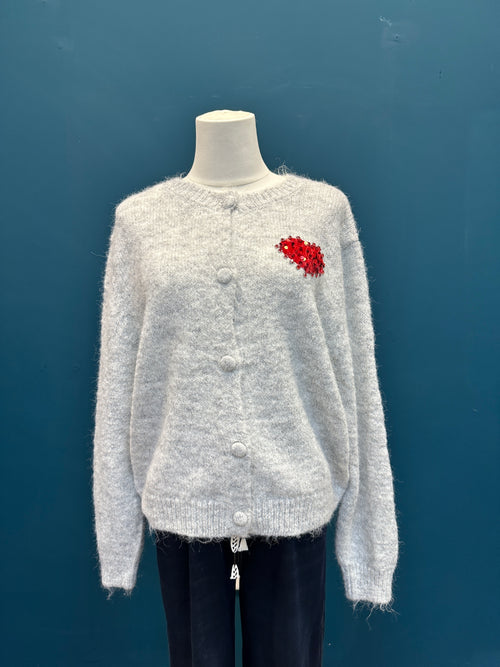 Cozy Grey Heart Cardigan
