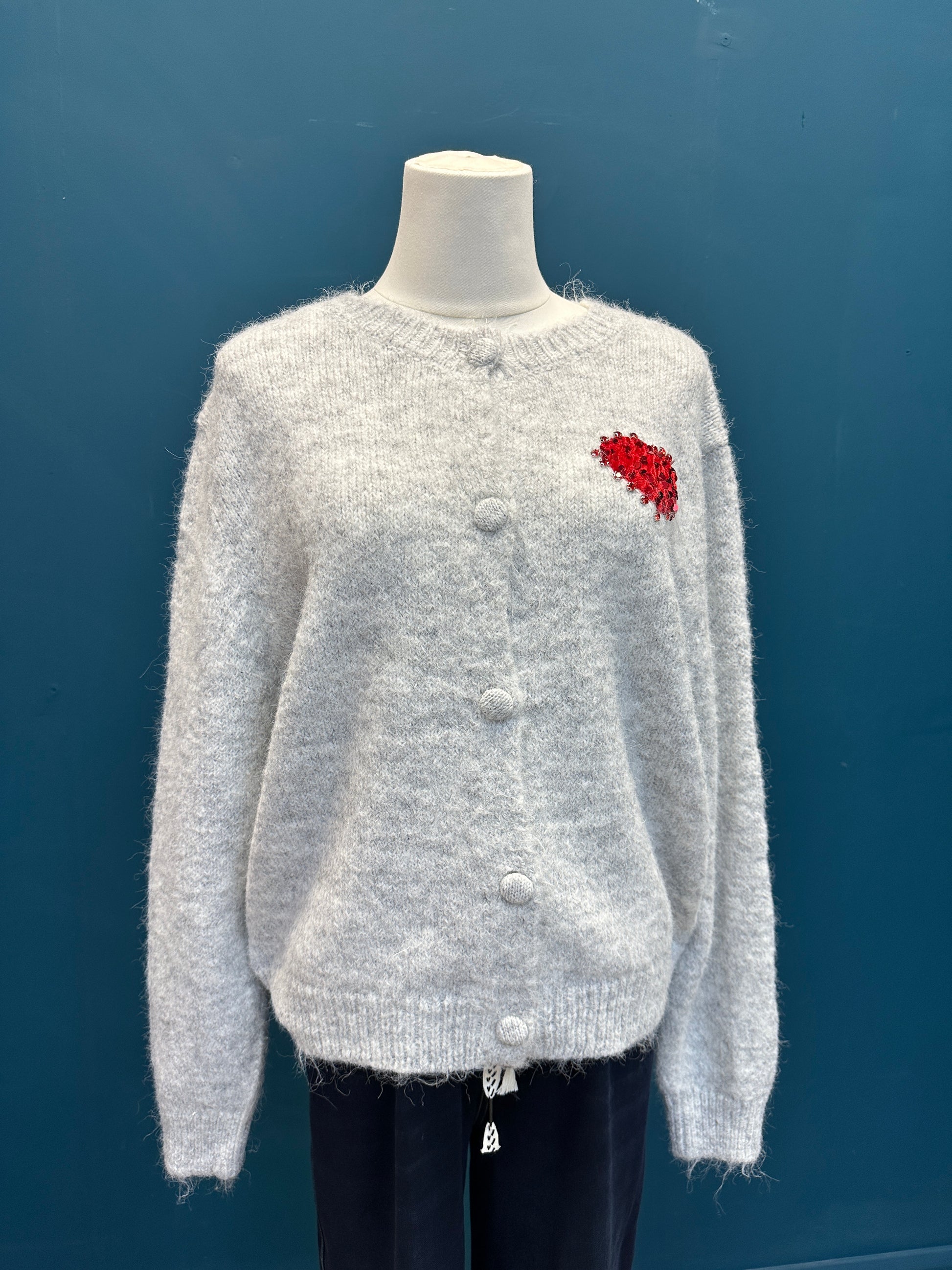 Cozy Grey Heart Cardigan
