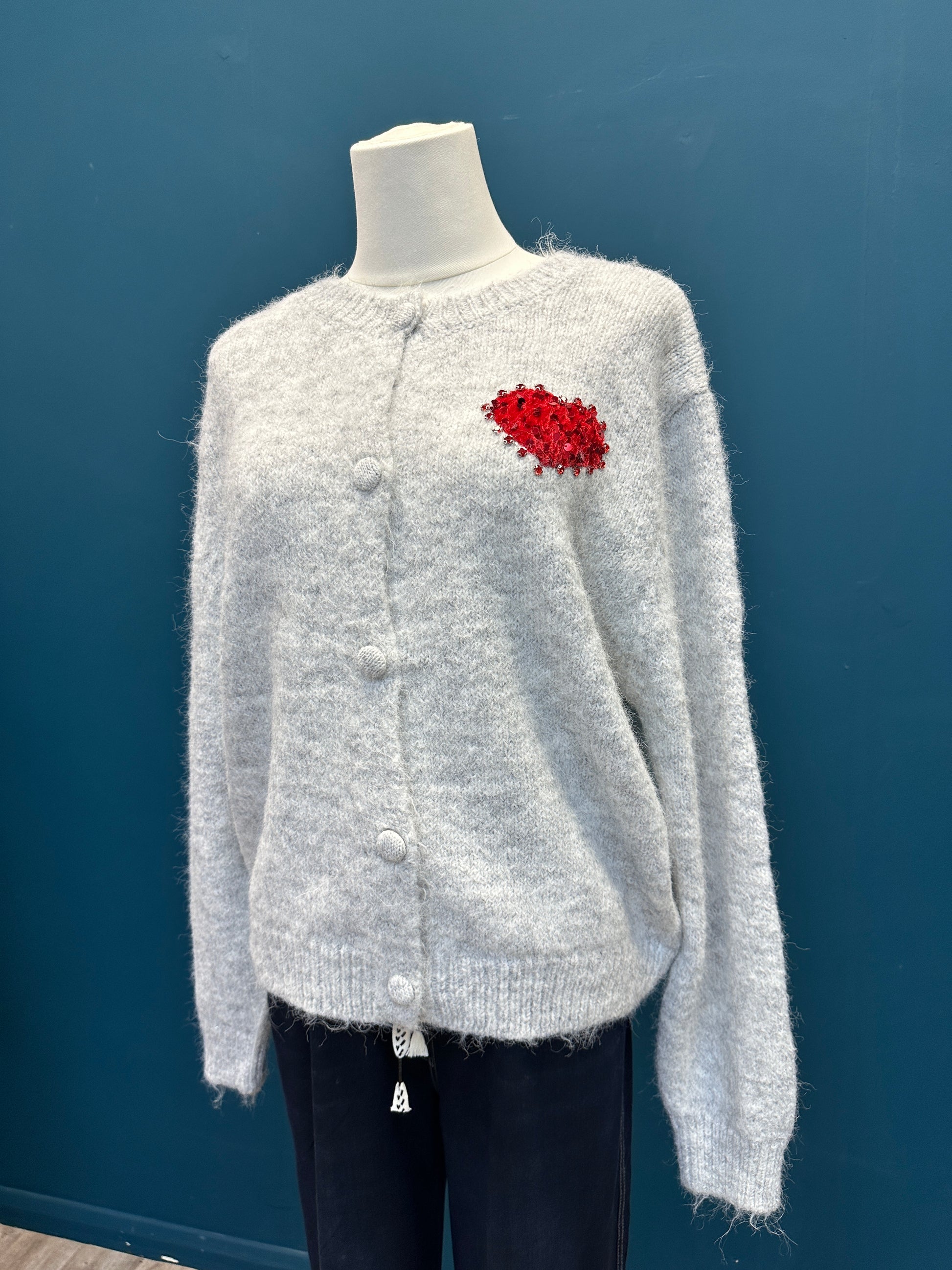 Cozy Grey Heart Cardigan