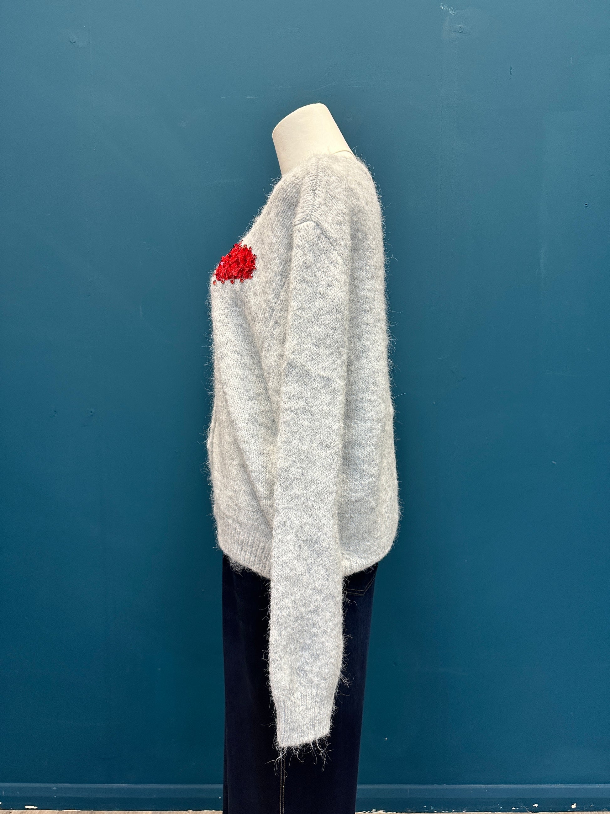 Cozy Grey Heart Cardigan
