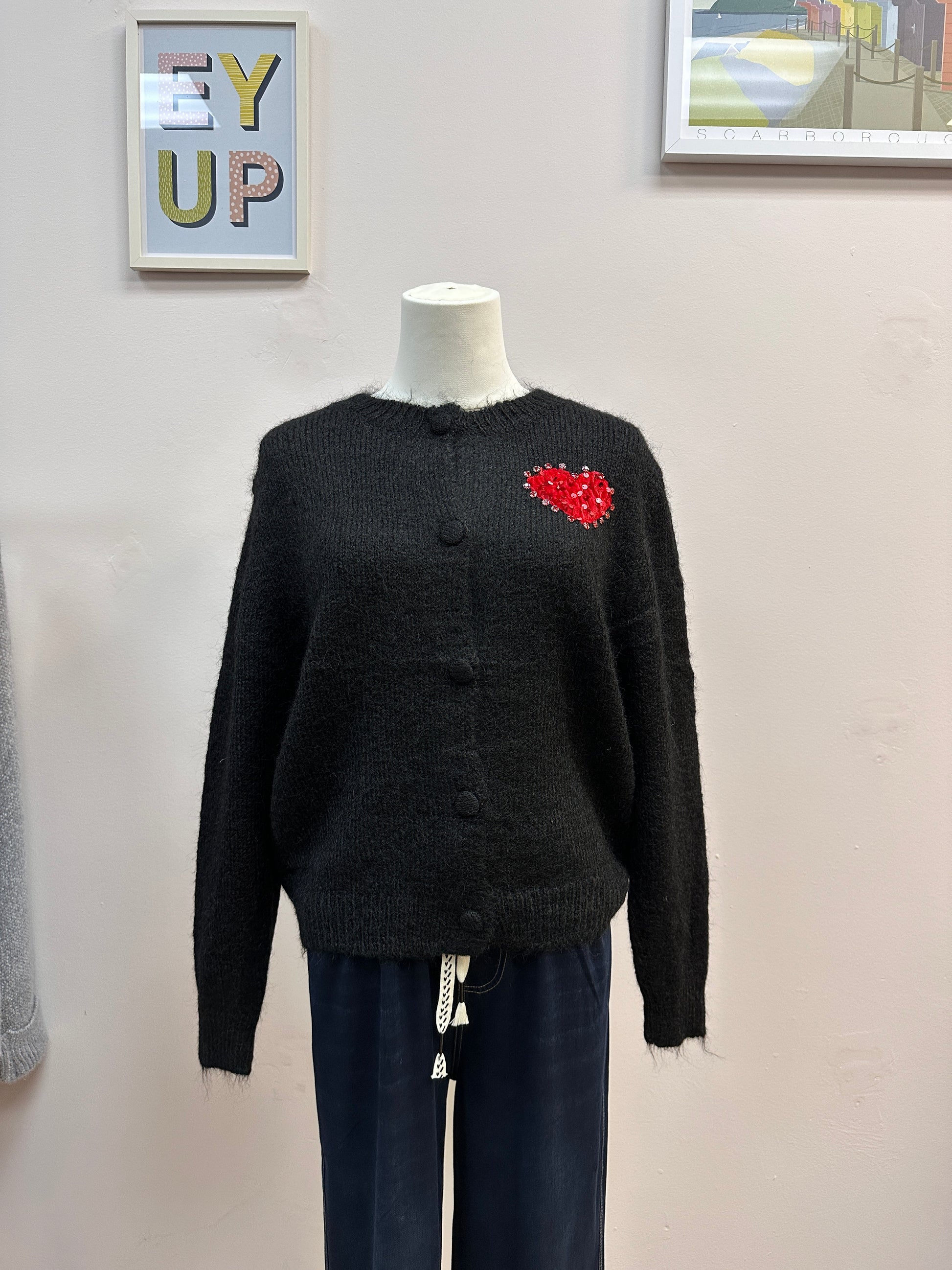 Cozy Black Heart Cardigan