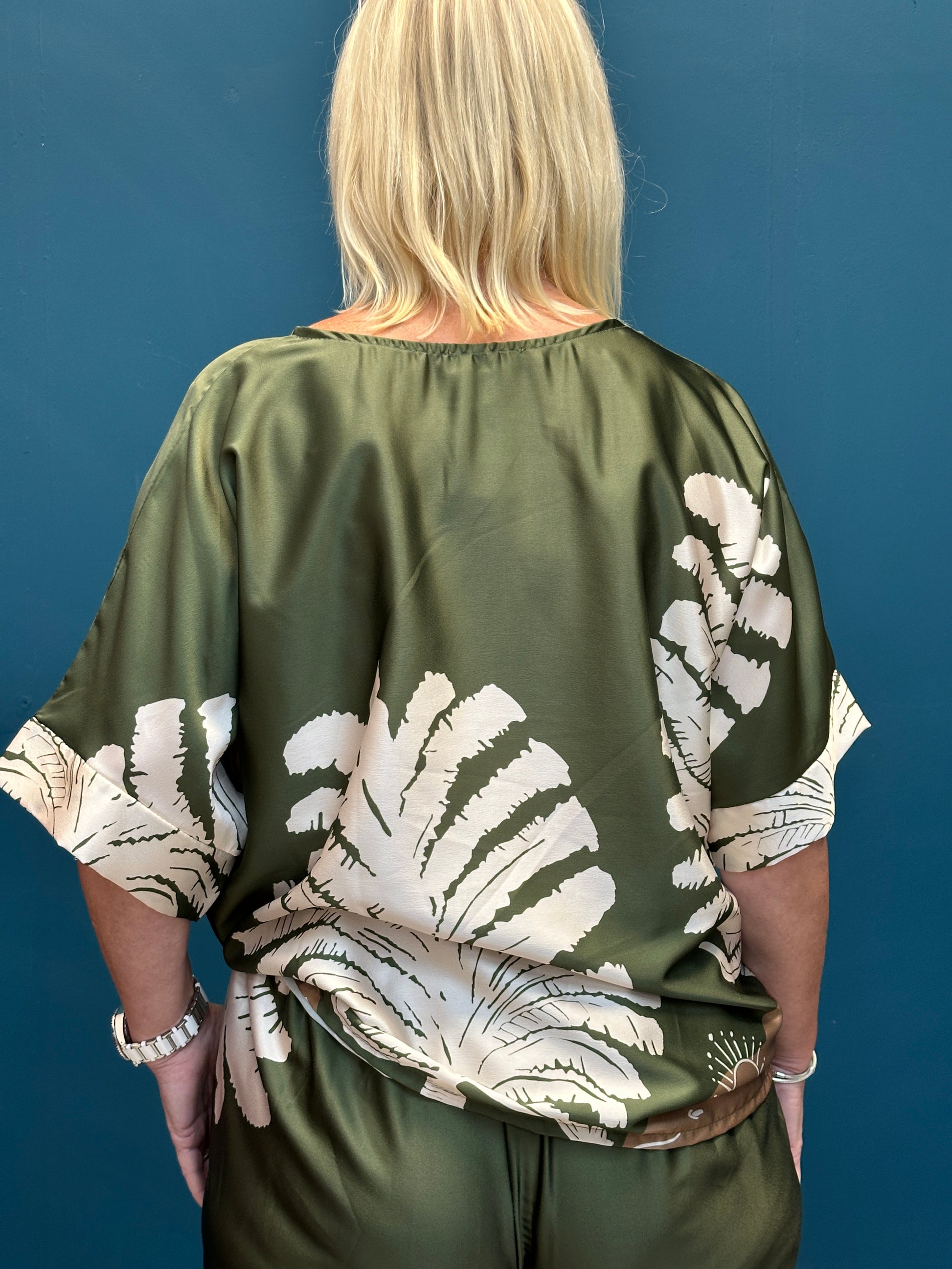 Green Satin Like Leaf Pattern Co-ord Set