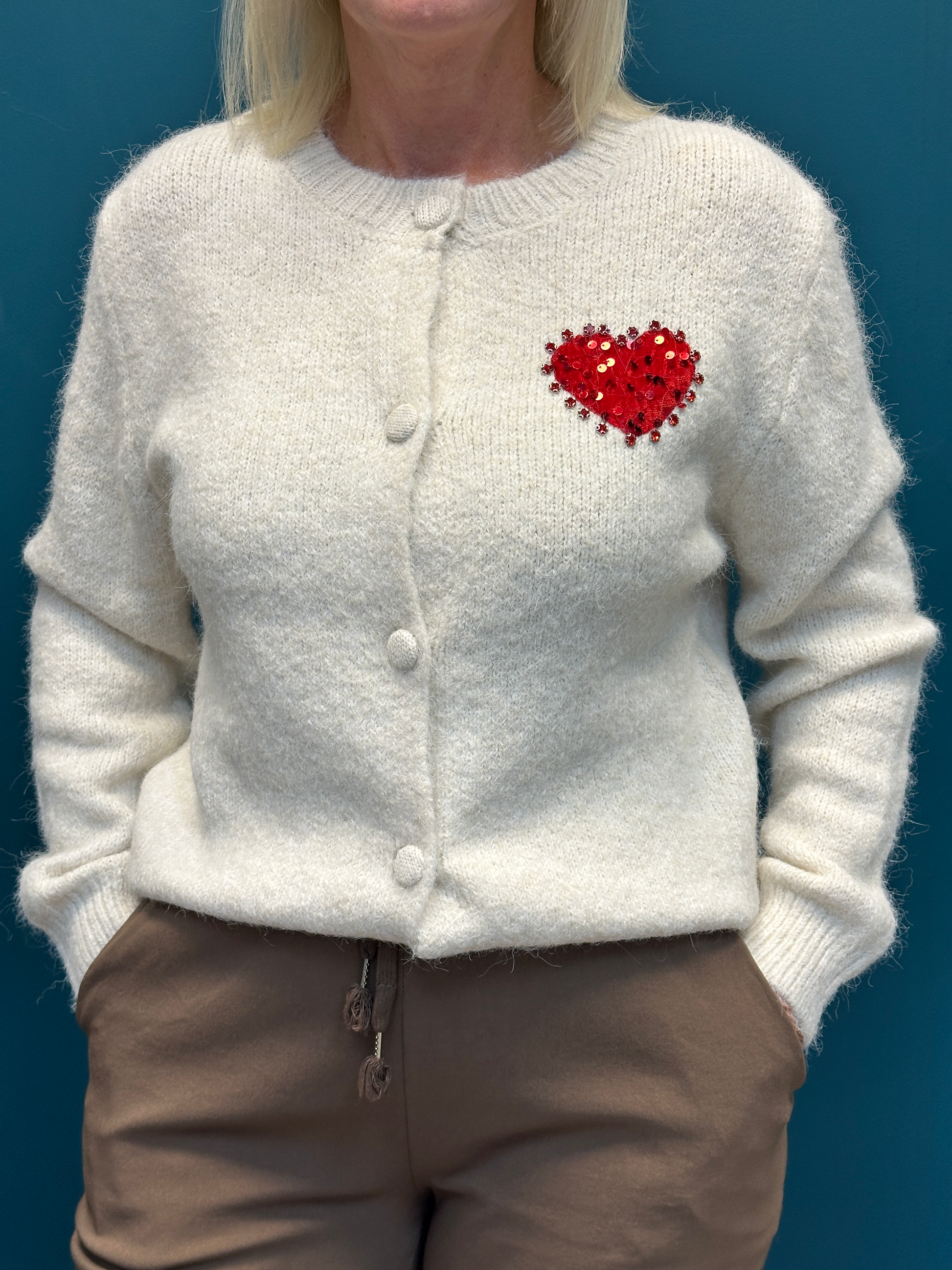 Cozy Cream Heart Cardigan