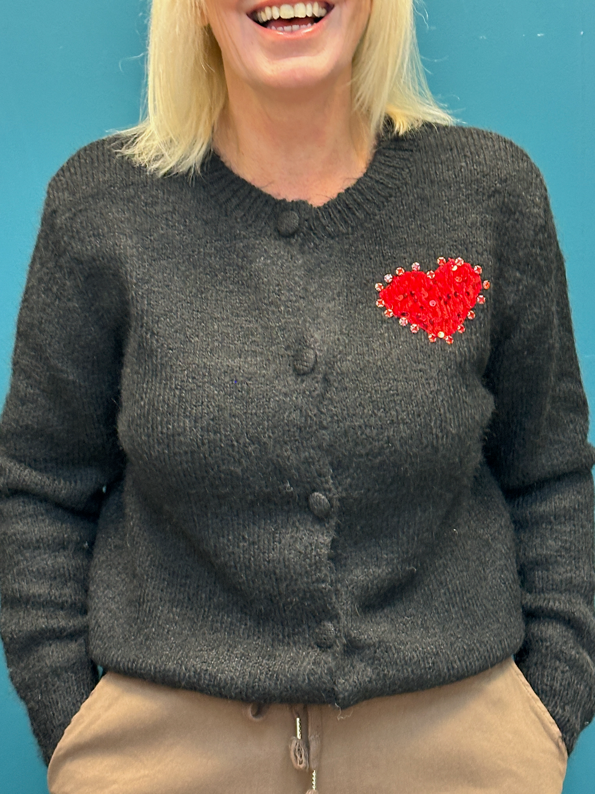 Cozy Black Heart Cardigan