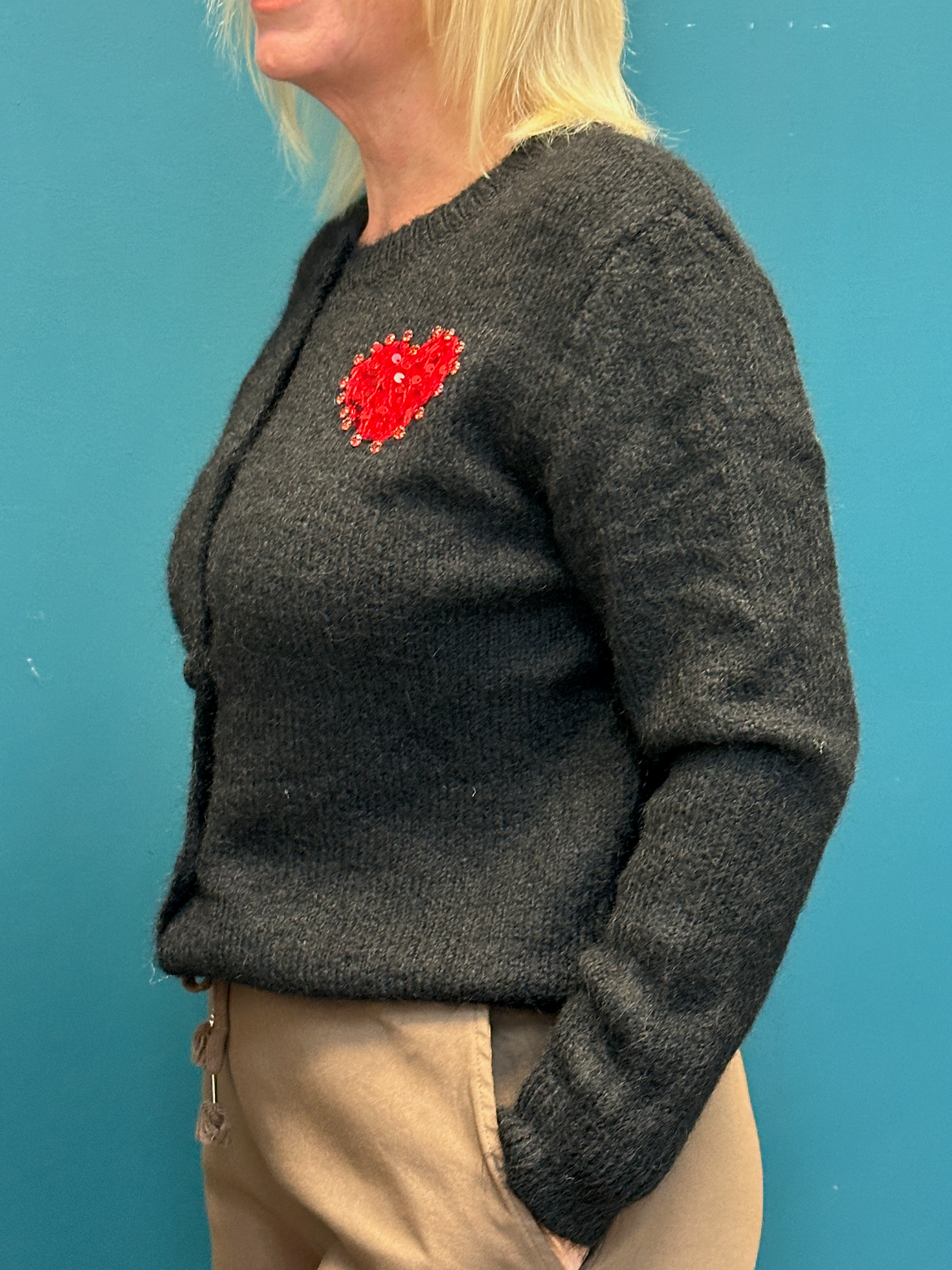 Cozy Black Heart Cardigan