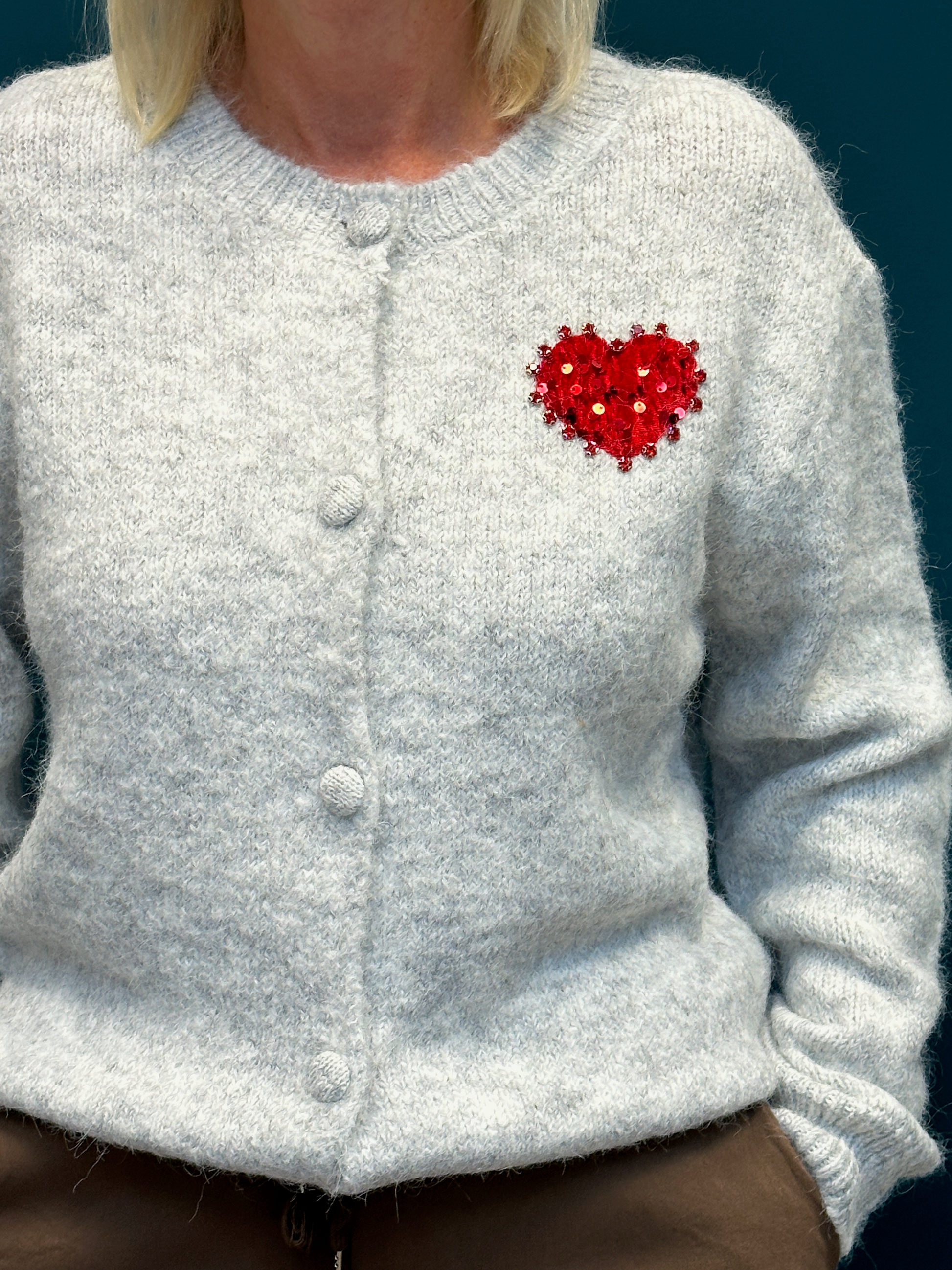 Cozy Grey Heart Cardigan