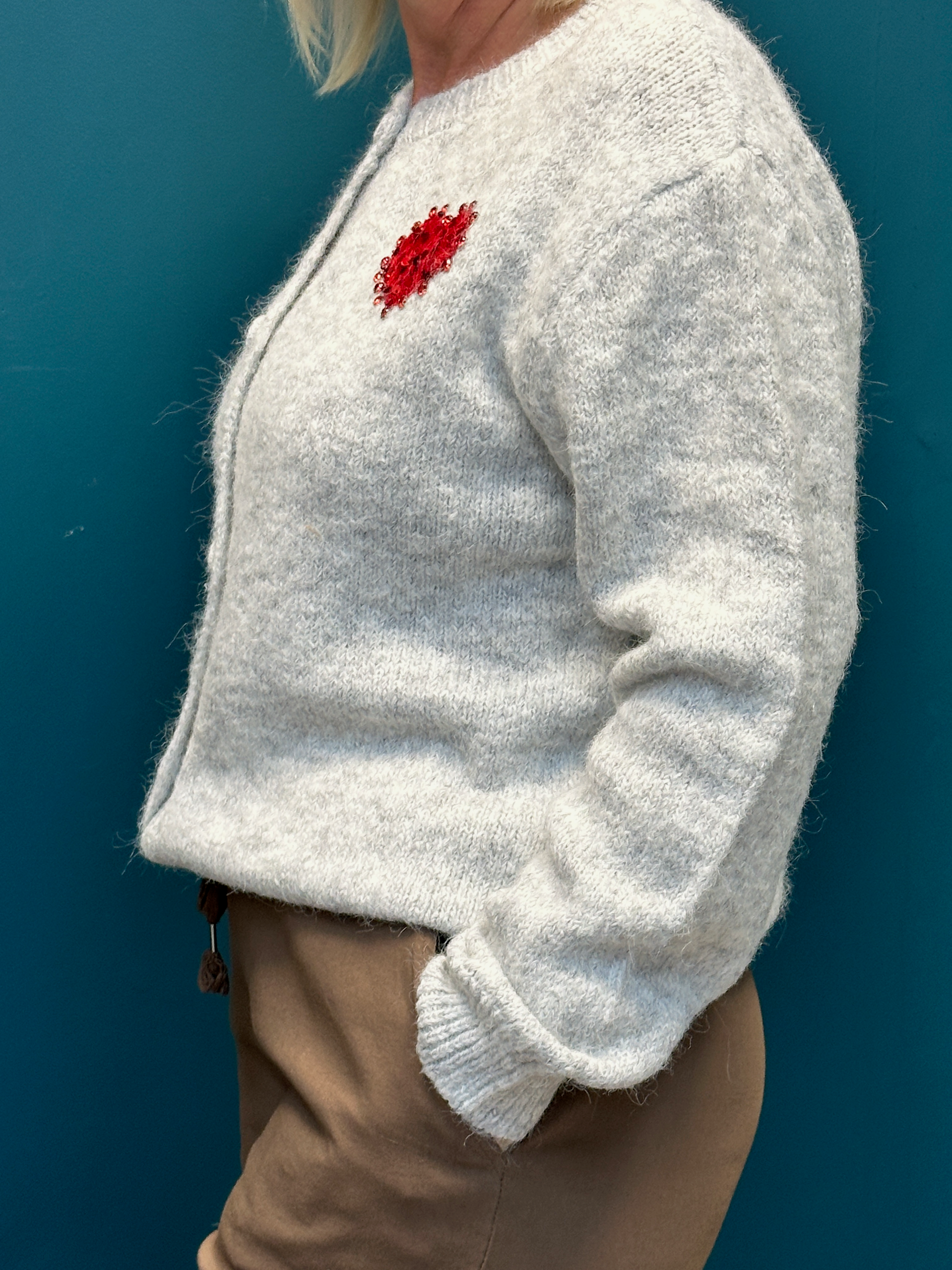 Cozy Grey Heart Cardigan