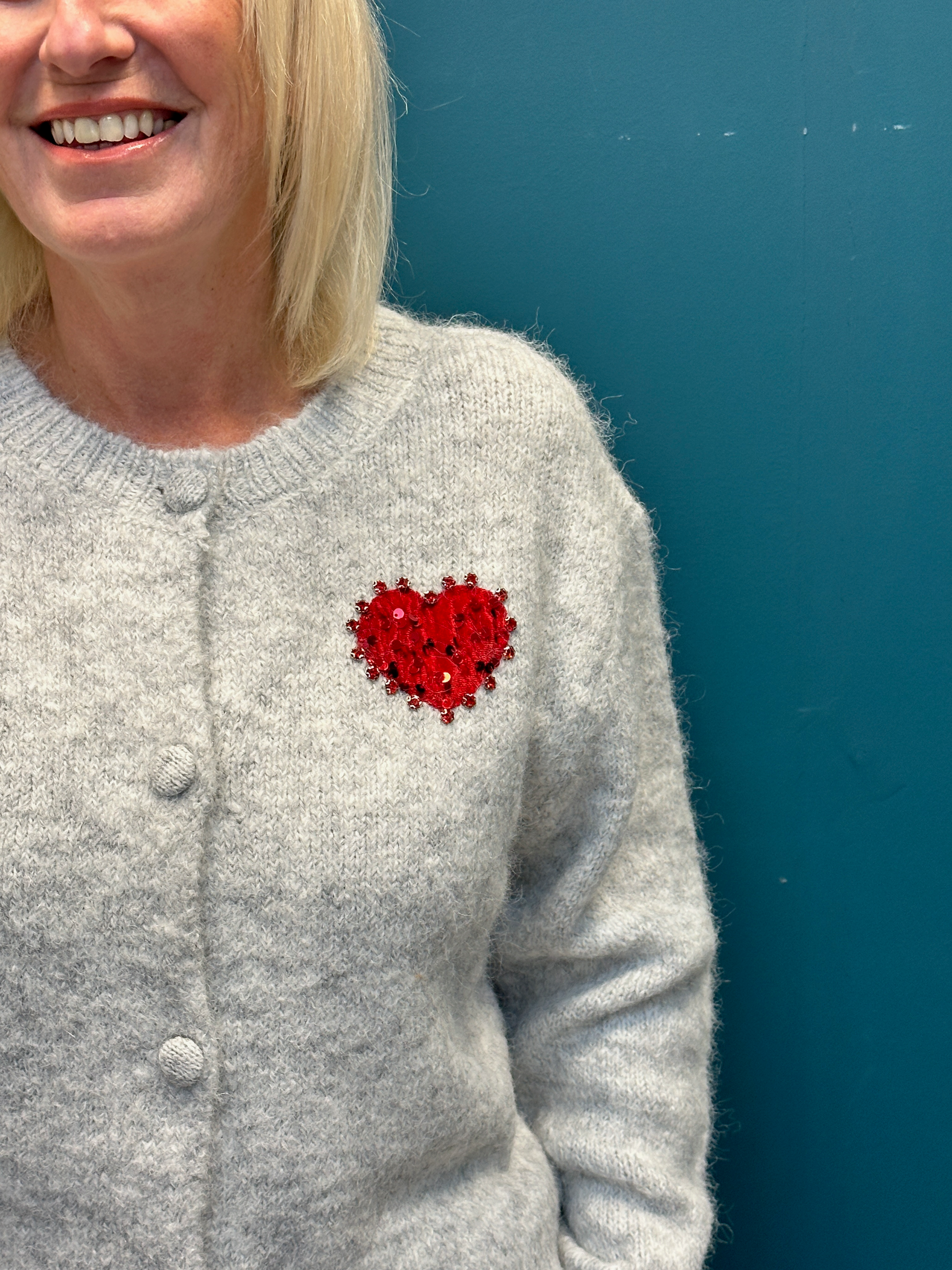 Cozy Grey Heart Cardigan