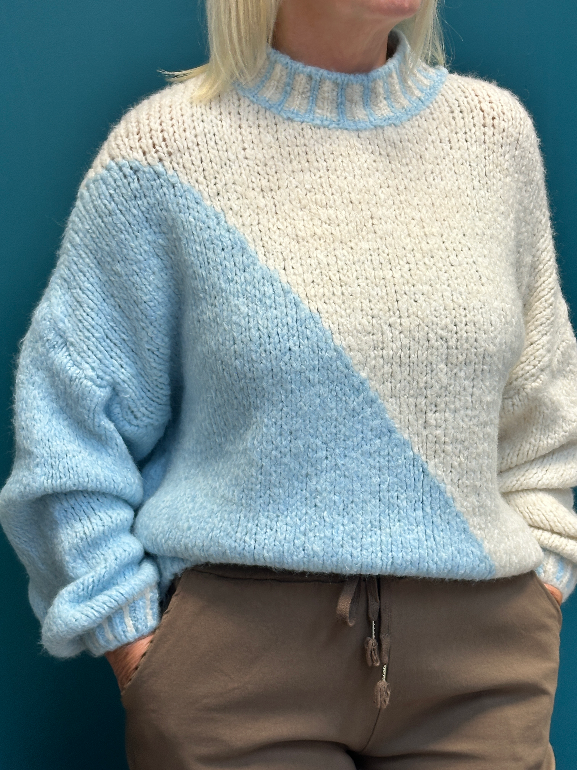 Diagonal Light Blue Contrast Jumper