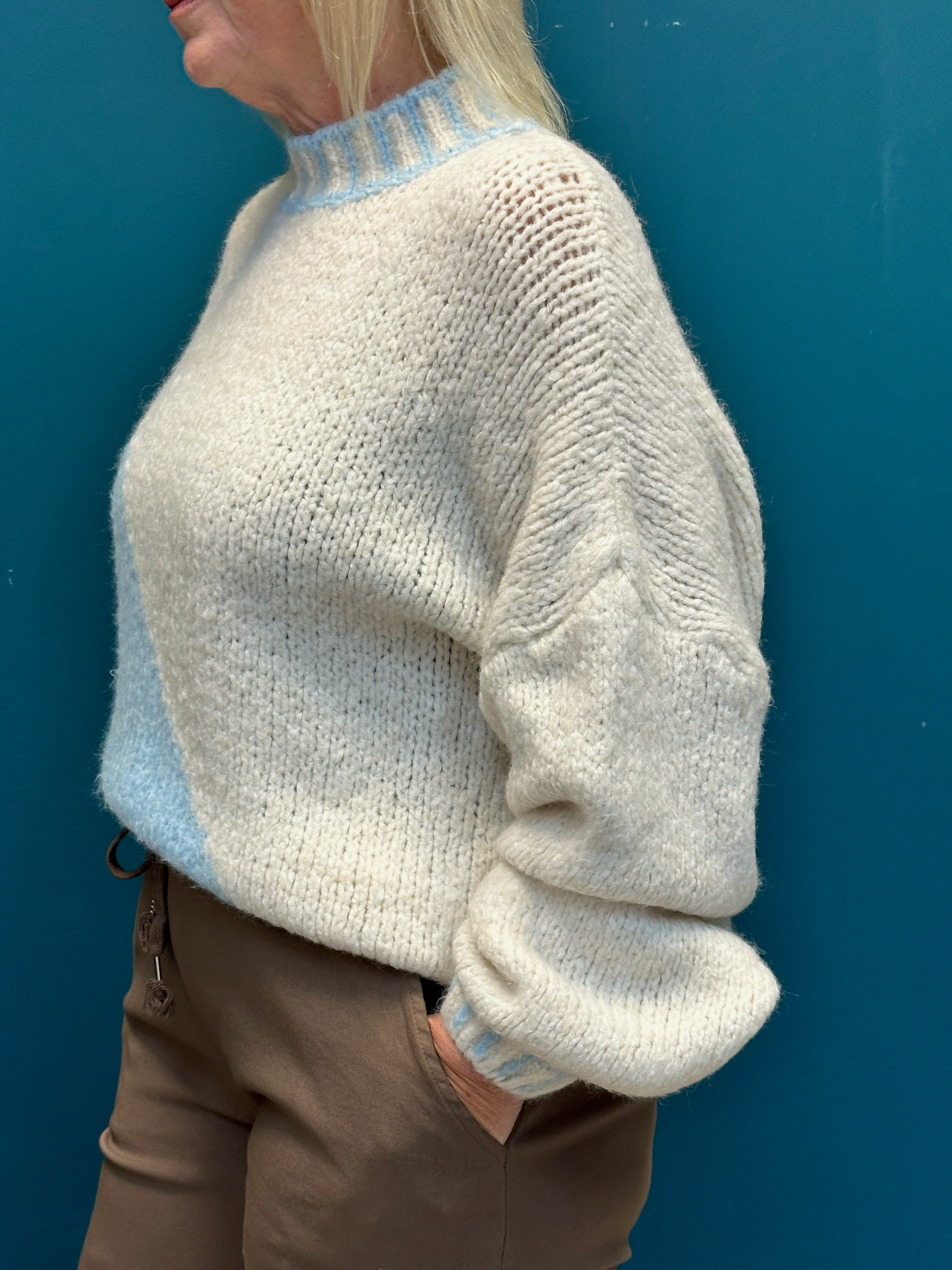 Diagonal Light Blue Contrast Jumper