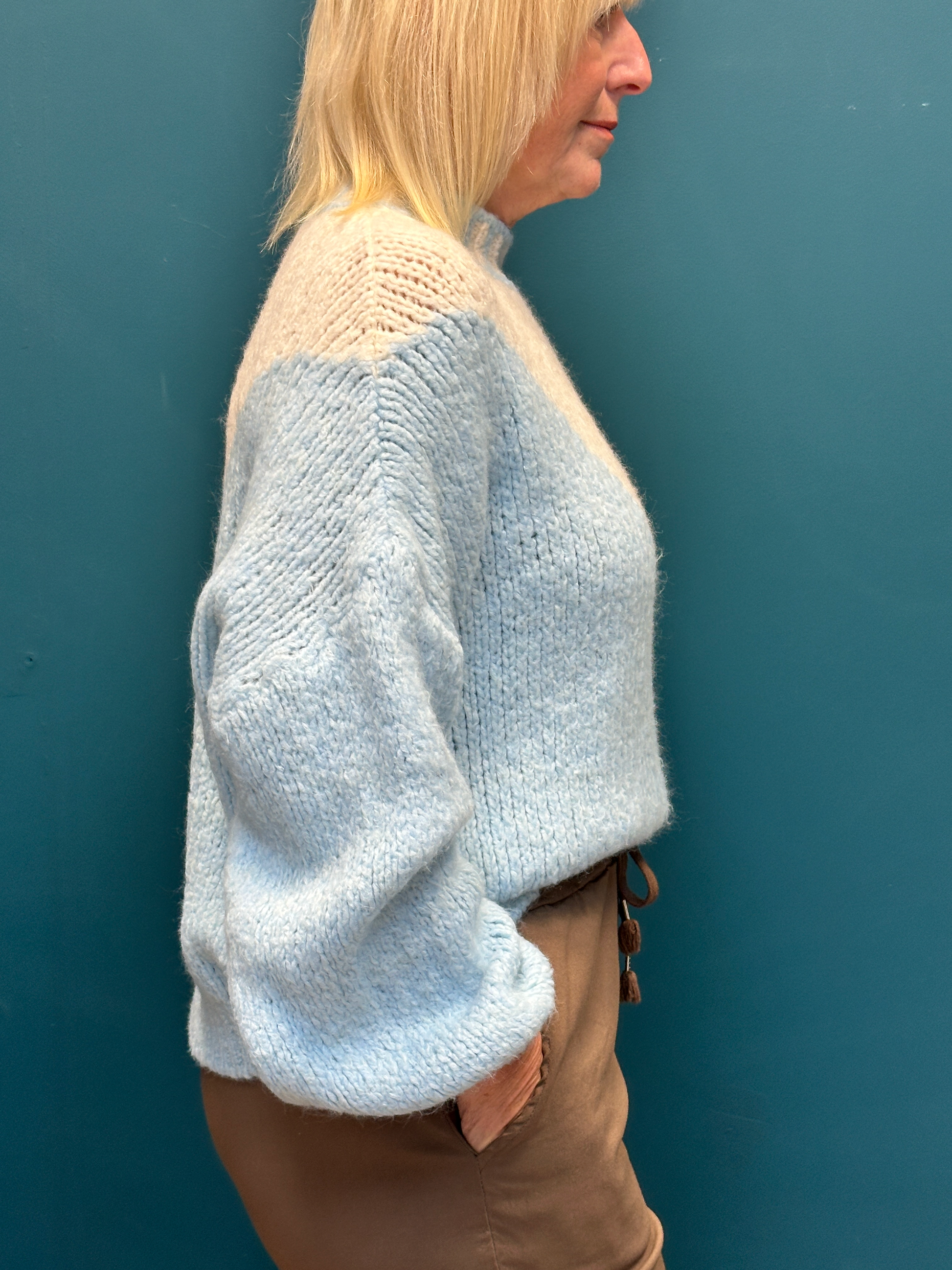 Diagonal Light Blue Contrast Jumper