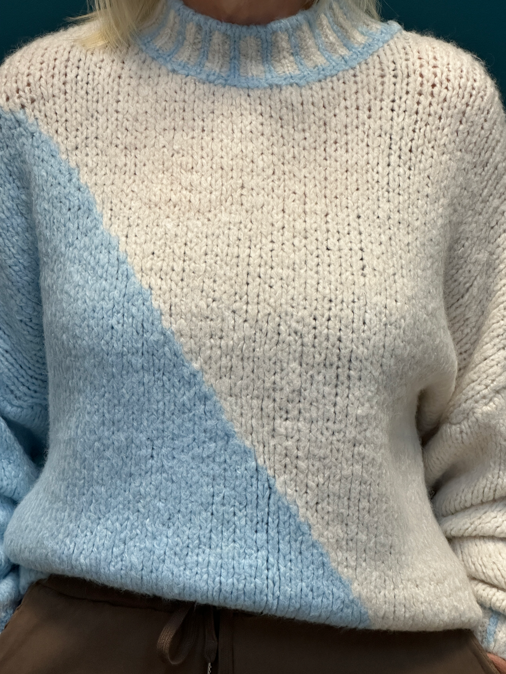 Diagonal Light Blue Contrast Jumper