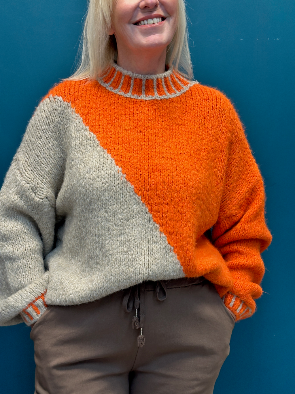 Diagonal Orange Contrast Jumper