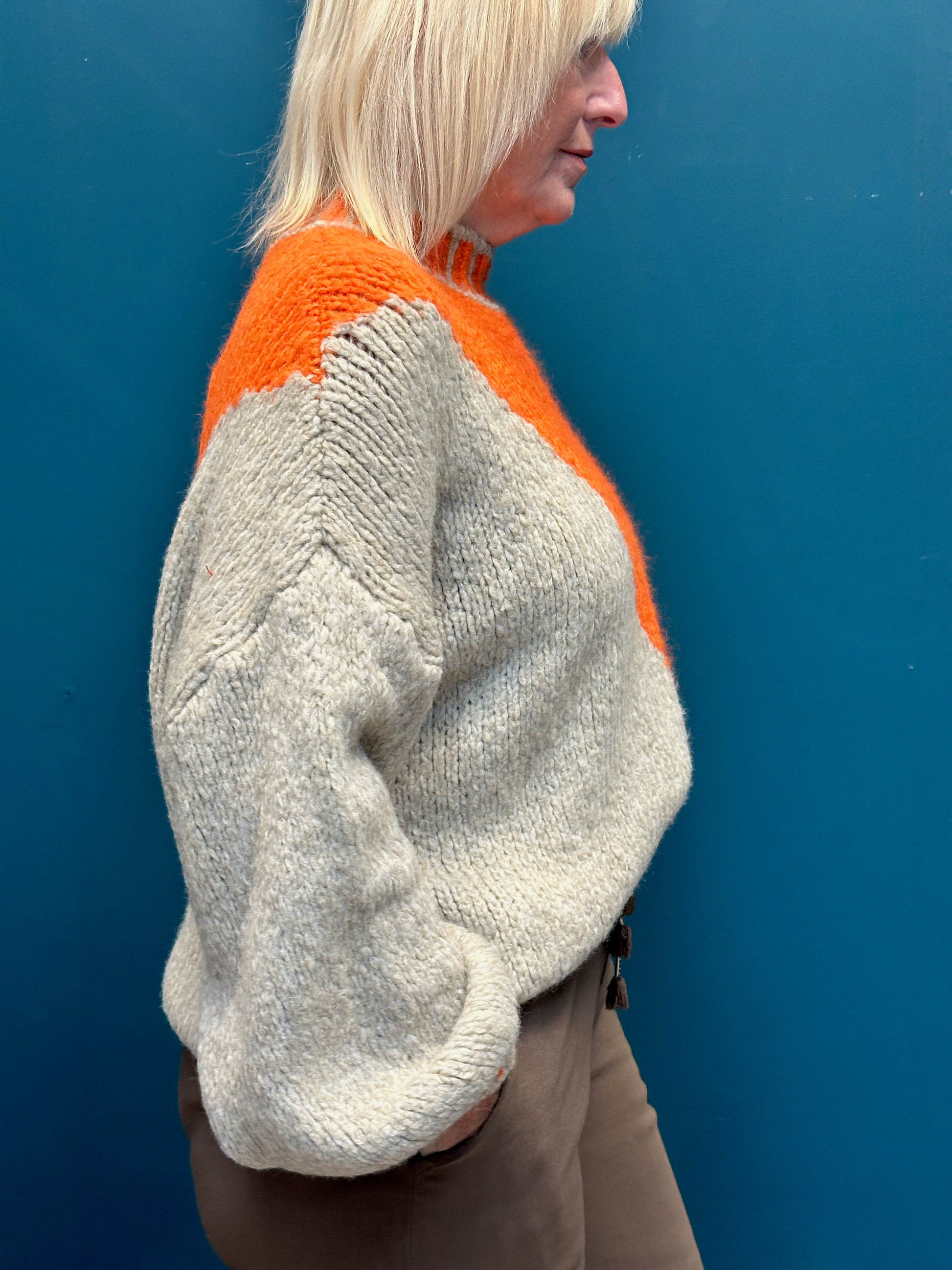 Diagonal Orange Contrast Jumper