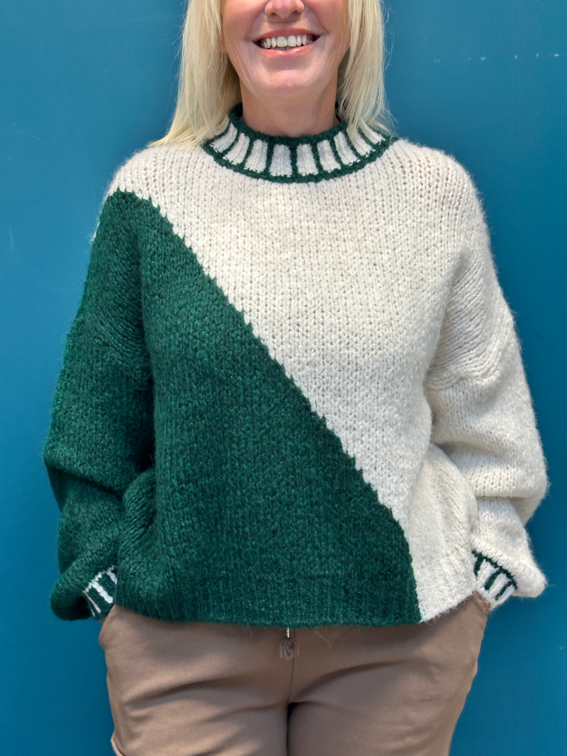 Diagonal Green Contrast Jumper