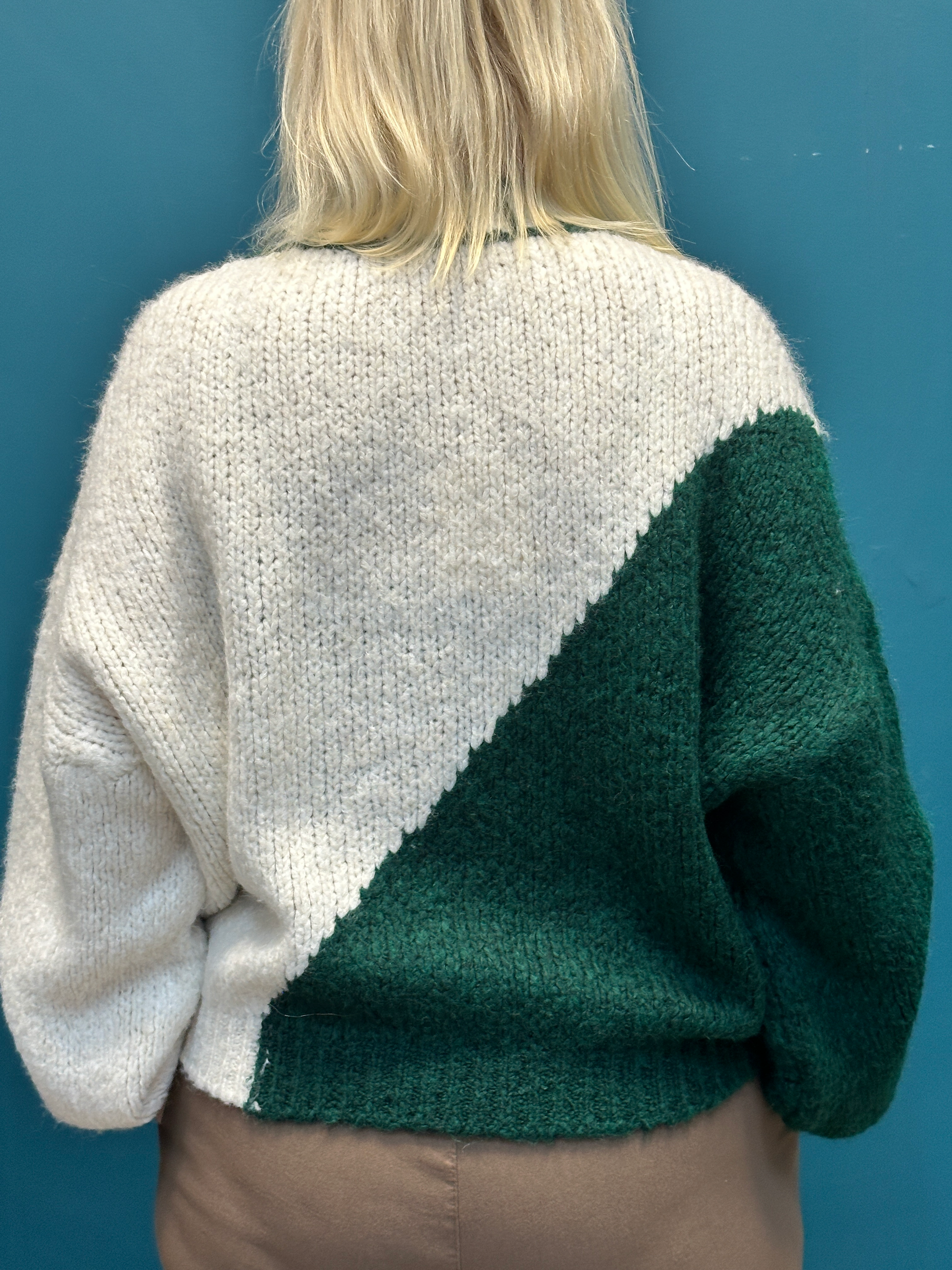 Diagonal Green Contrast Jumper