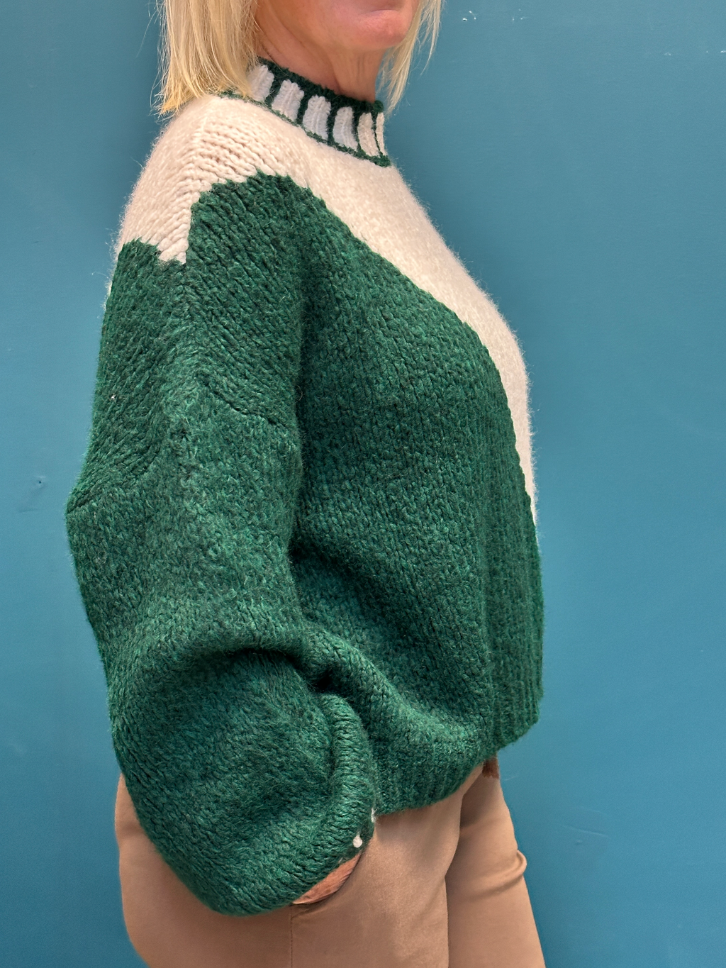 Diagonal Green Contrast Jumper