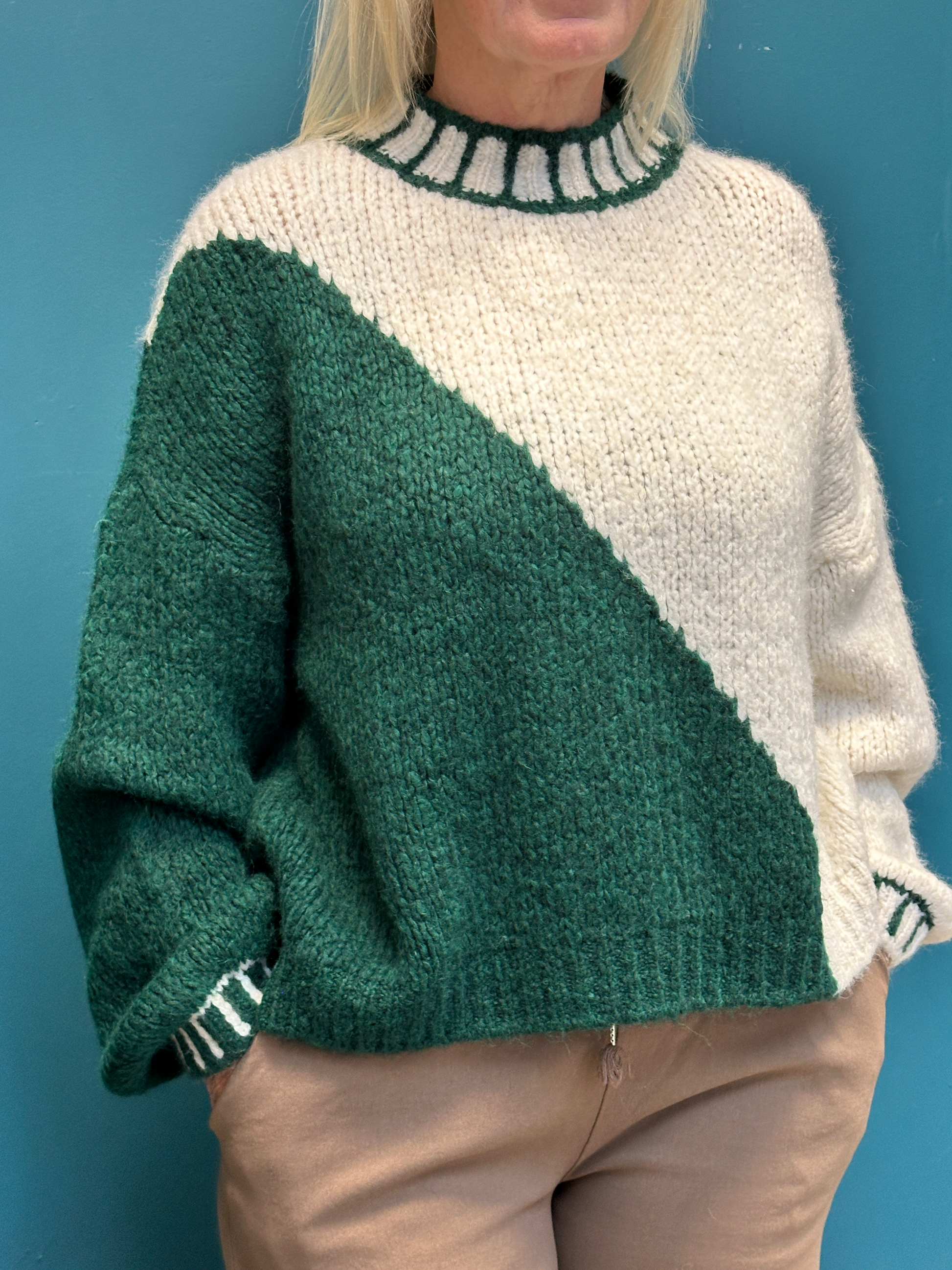Diagonal Green Contrast Jumper