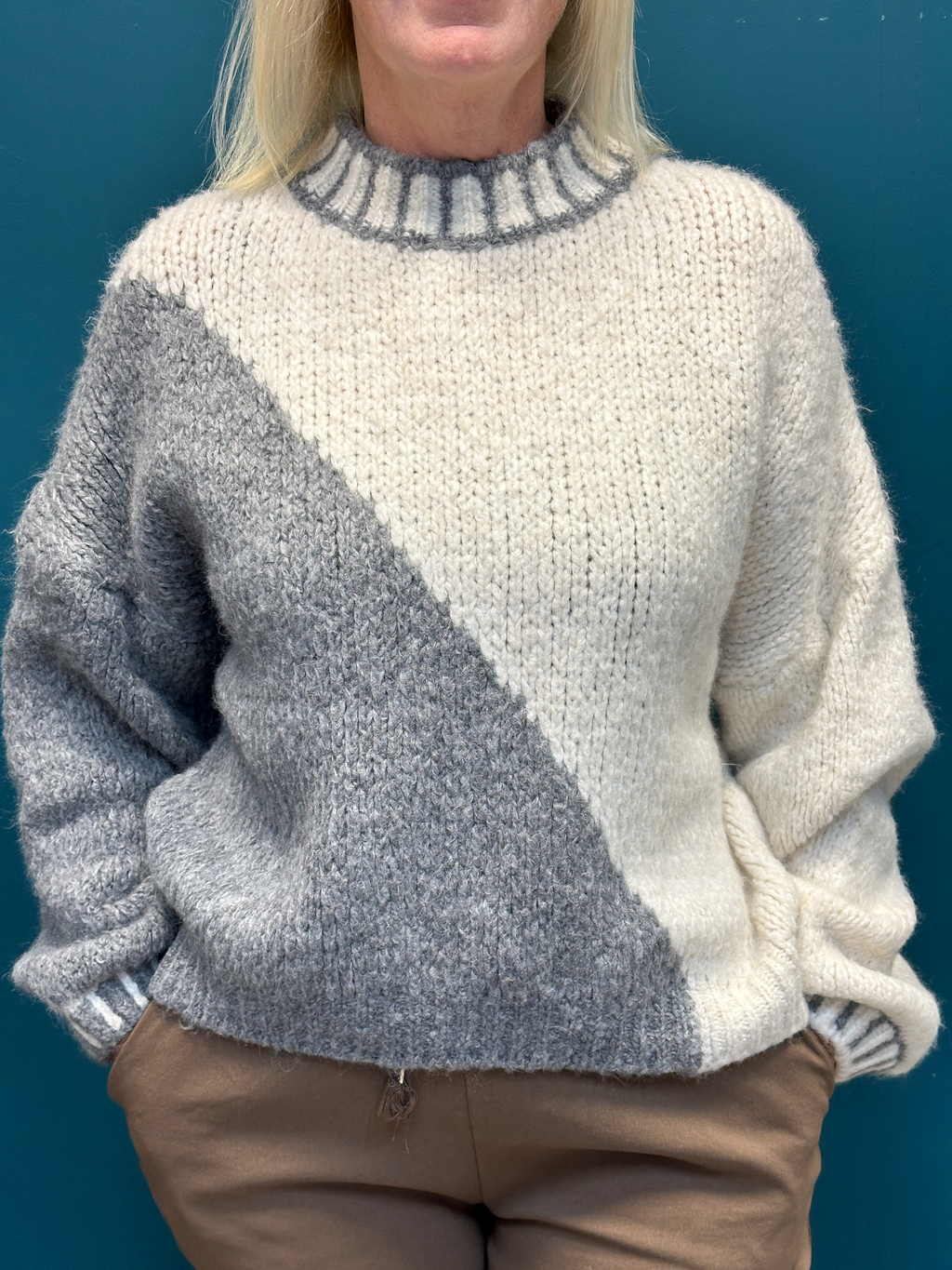 Diagonal Grey Contrast Jumper