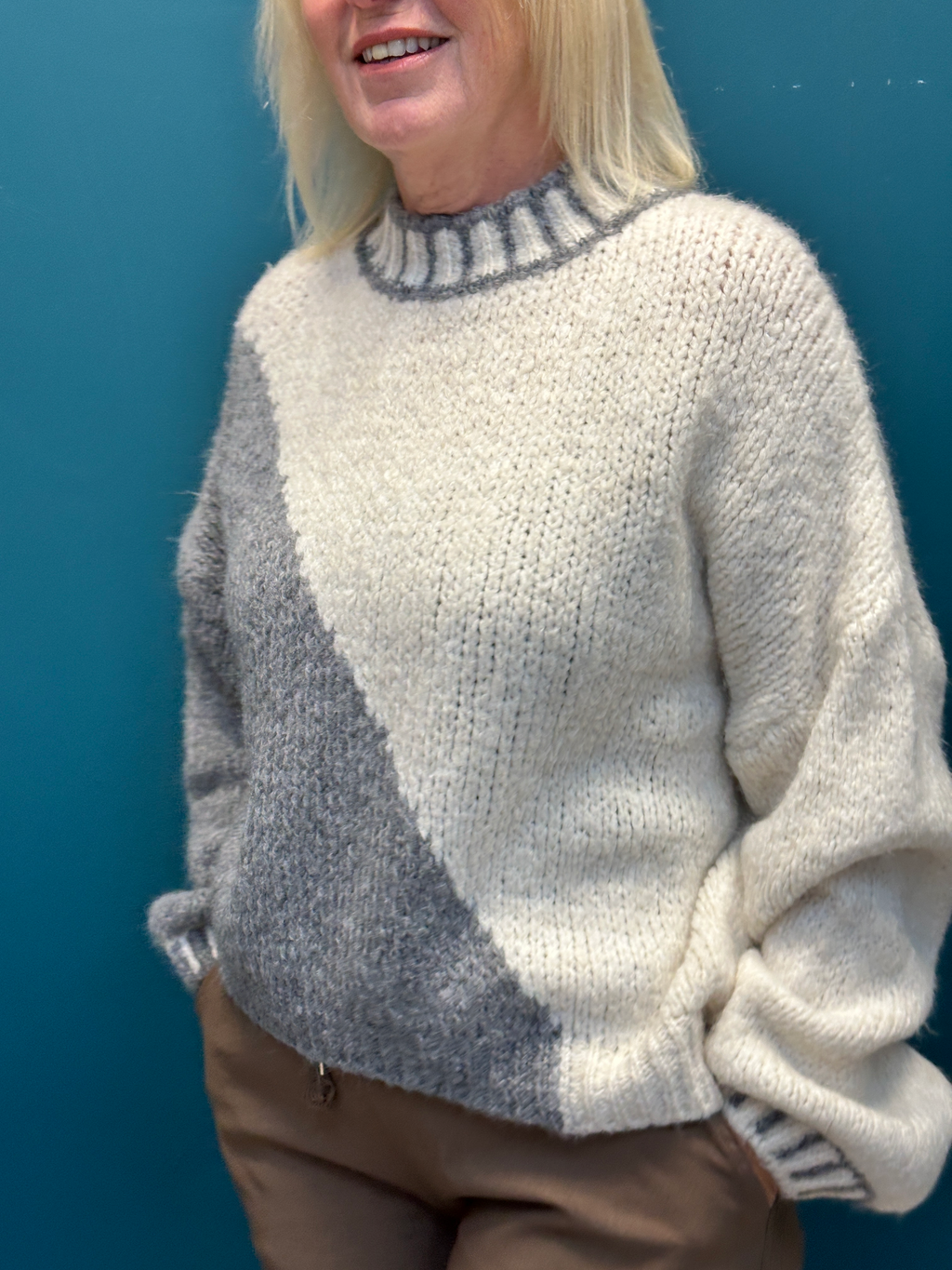 Diagonal Grey Contrast Jumper