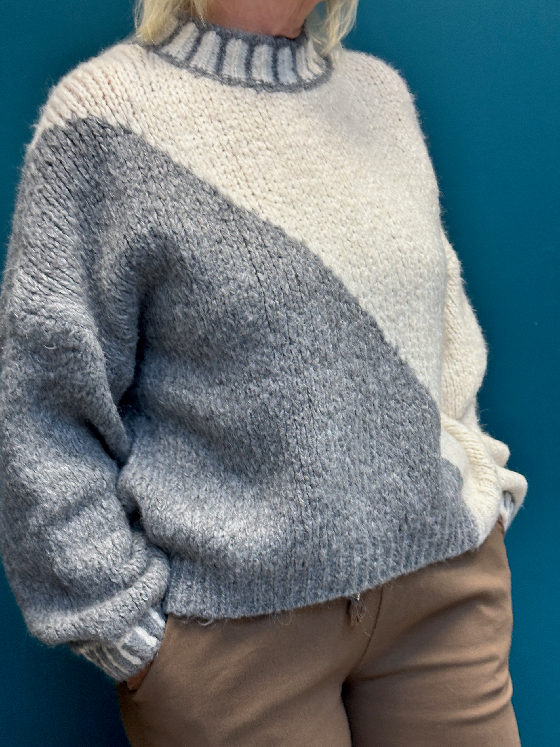 Diagonal Grey Contrast Jumper