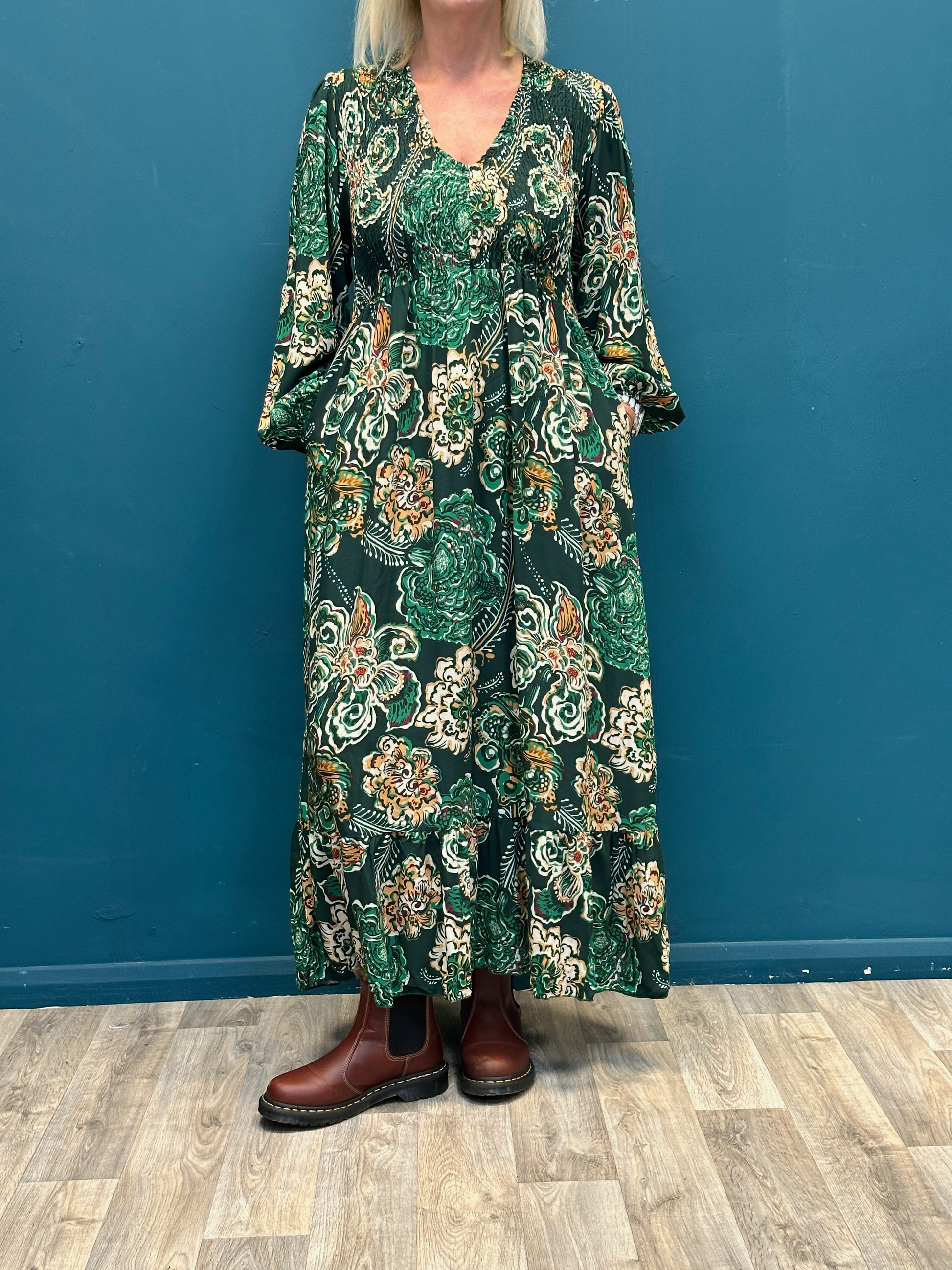 Goose Island Paisley Flower Shirred Bust Dress