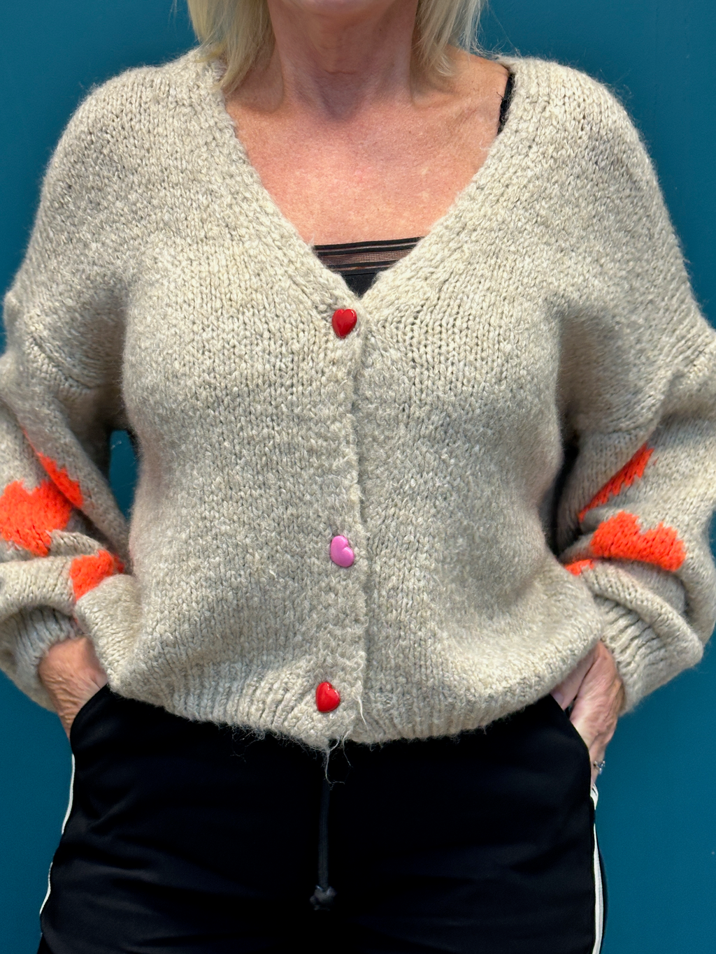 Beige Heart Sleeve Cardigan