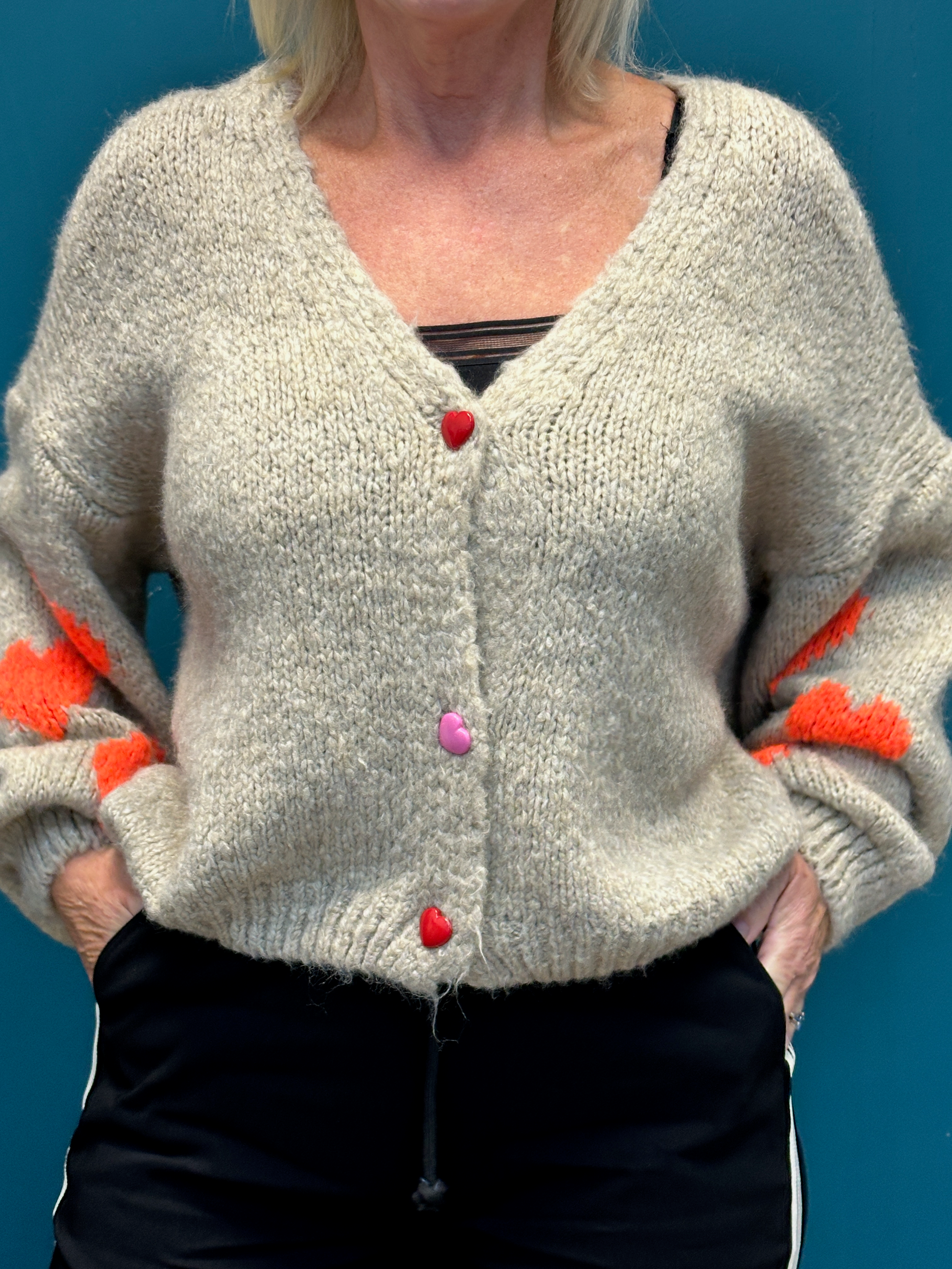 Beige Heart Sleeve Cardigan