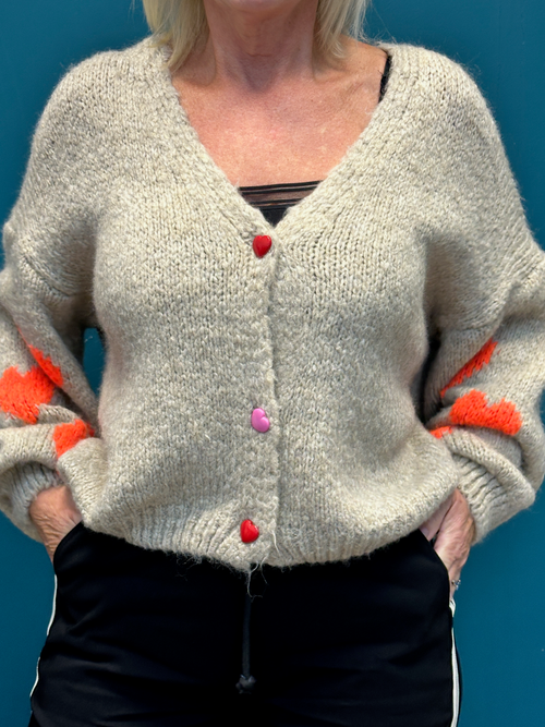 Beige Heart Sleeve Cardigan