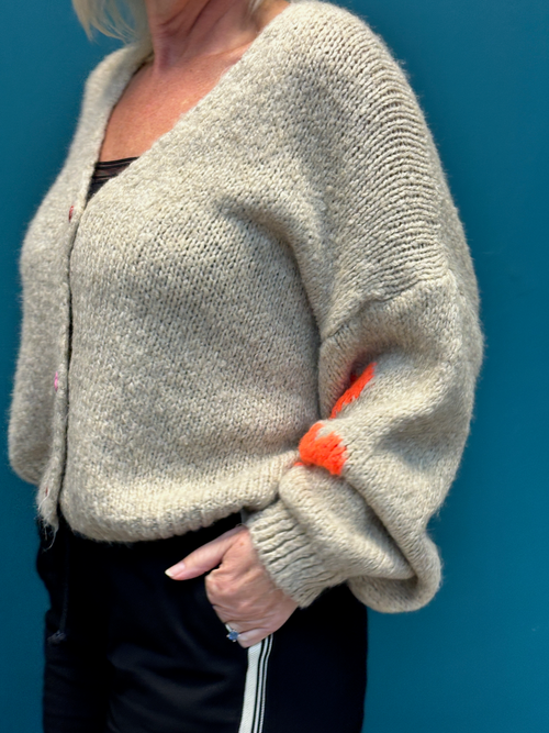 Beige Heart Sleeve Cardigan
