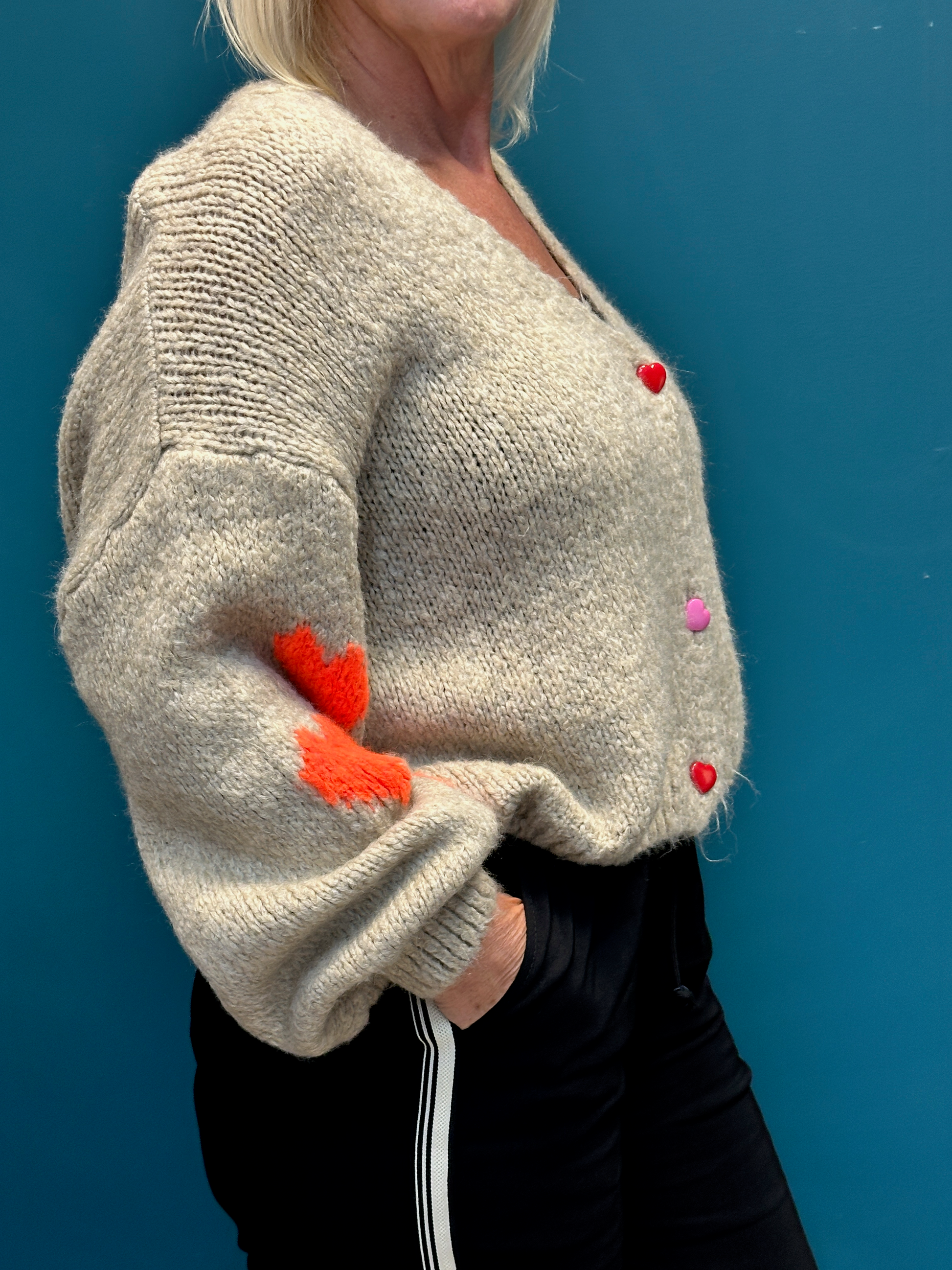 Beige Heart Sleeve Cardigan