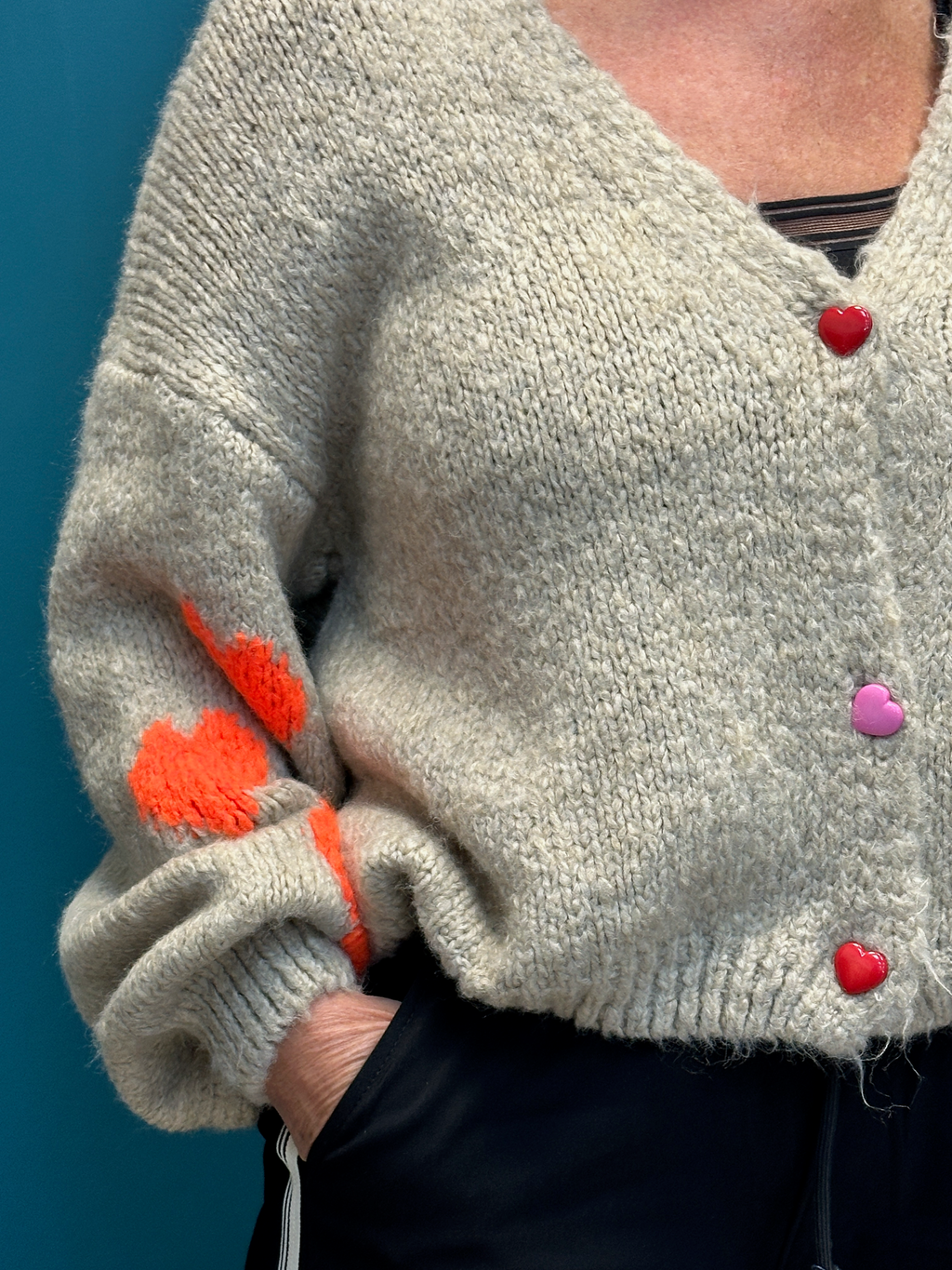 Beige Heart Sleeve Cardigan