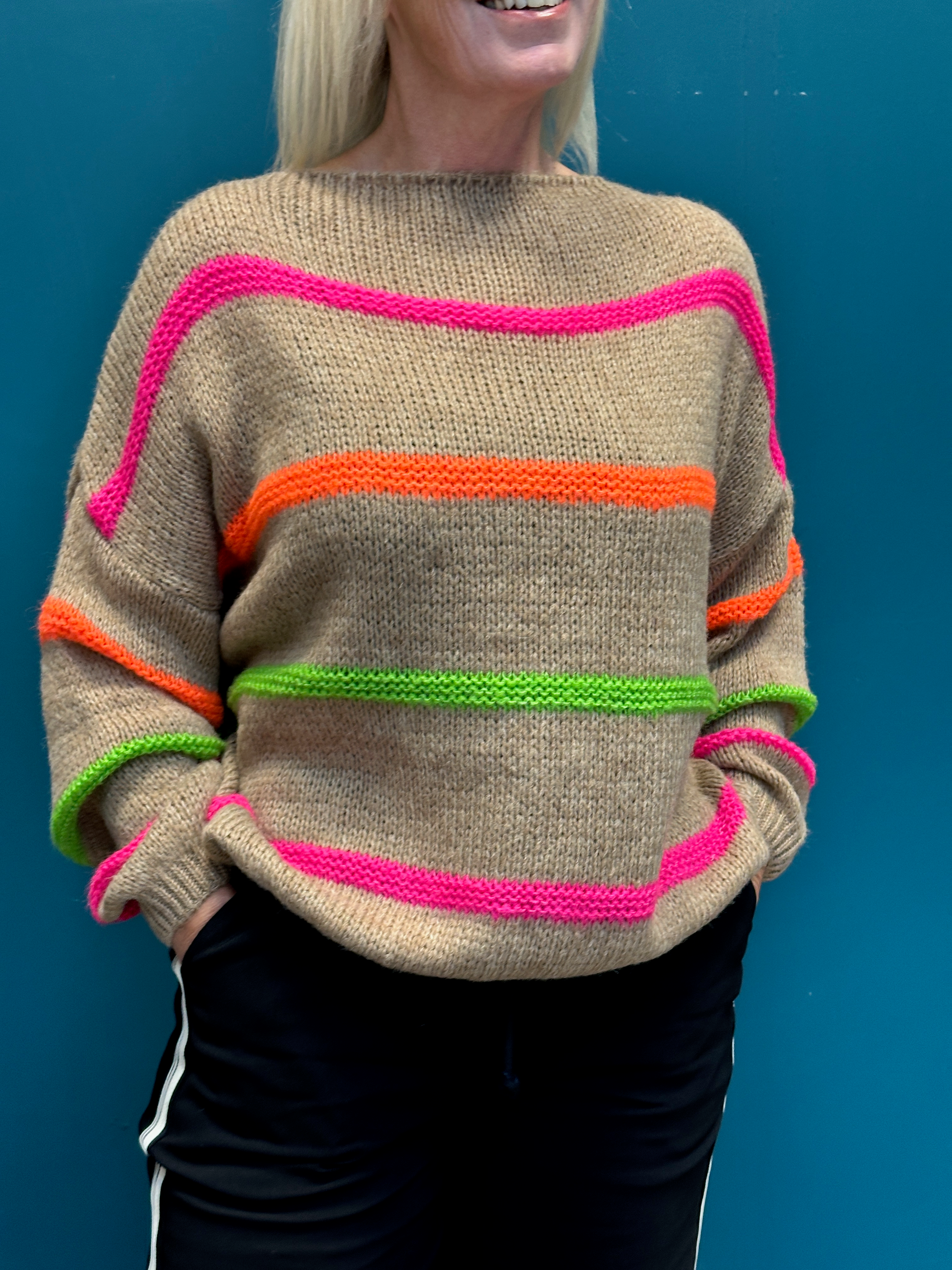 Goose Island Lana Wool Camel Stripe Jumper