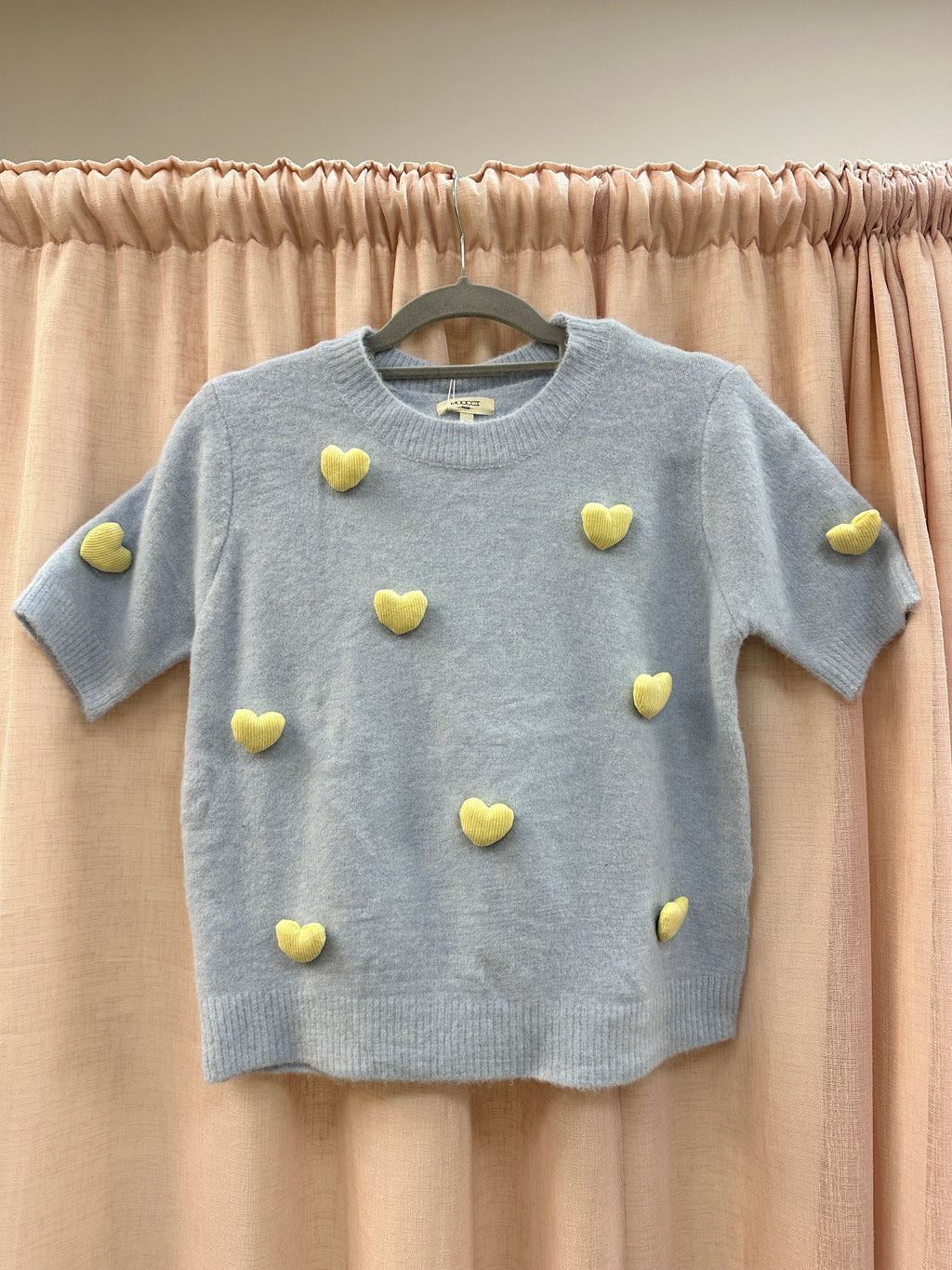 Light Blue Heart Patch Cap Sleeve Knit Jumper Ginger + Gray