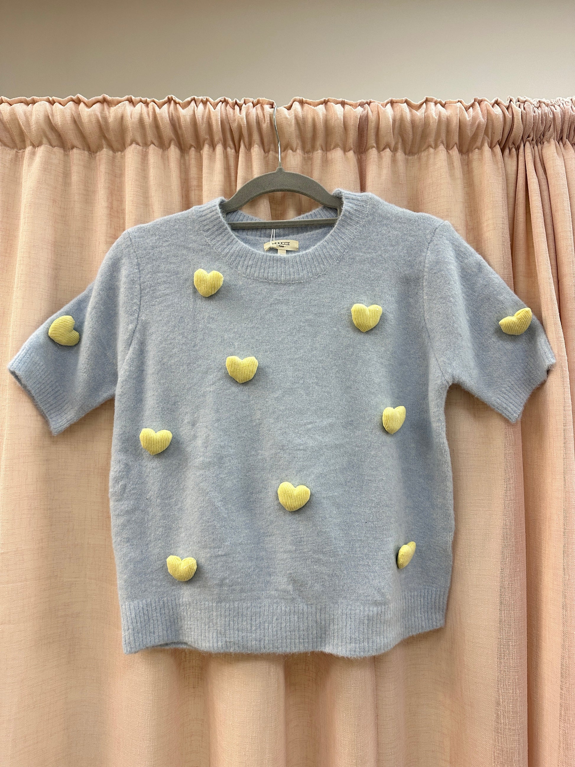 Light Blue Heart Patch Cap Sleeve Knit Jumper Ginger + Gray