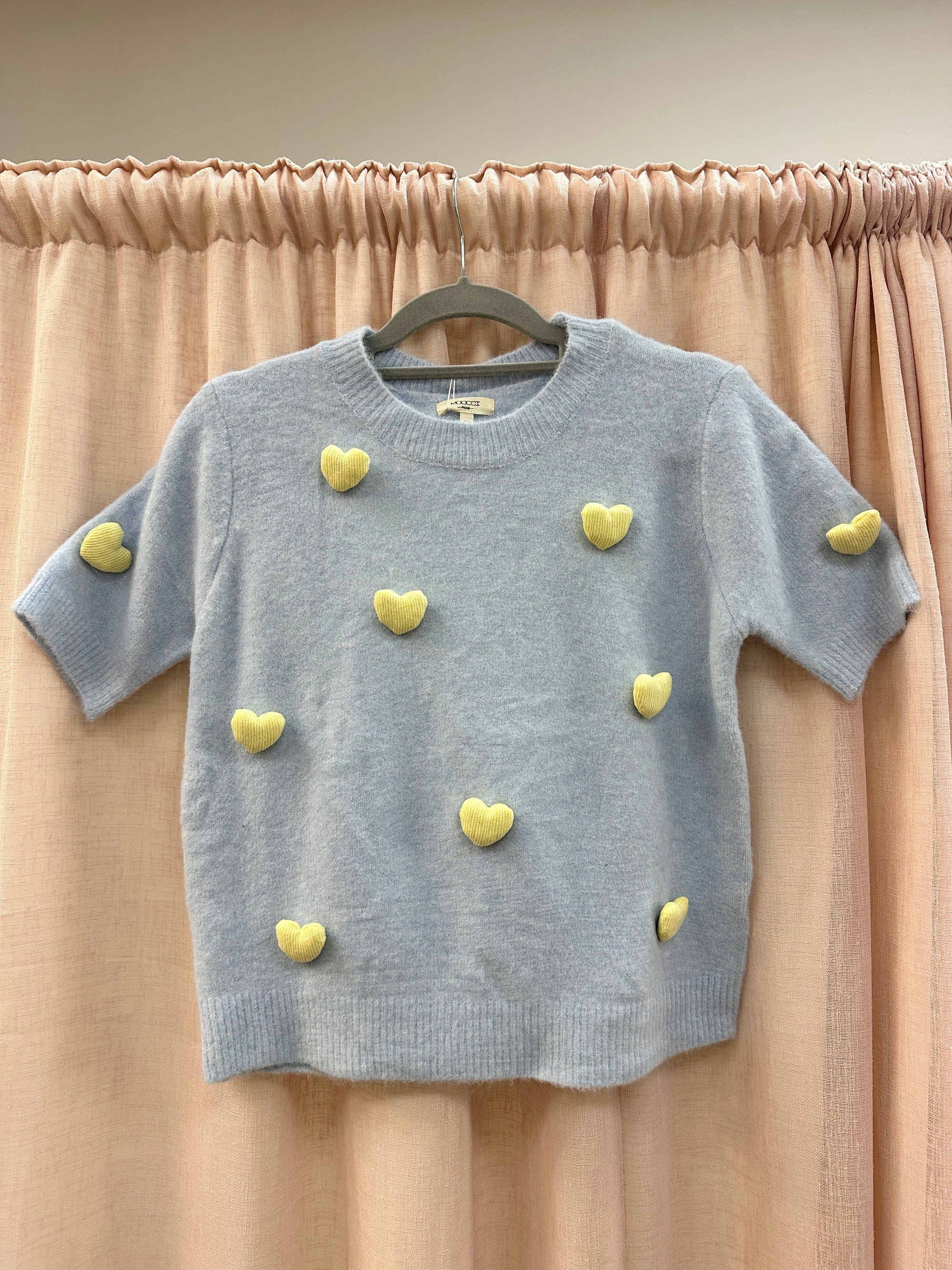 Light Blue Heart Patch Cap Sleeve Knit Jumper Ginger + Gray