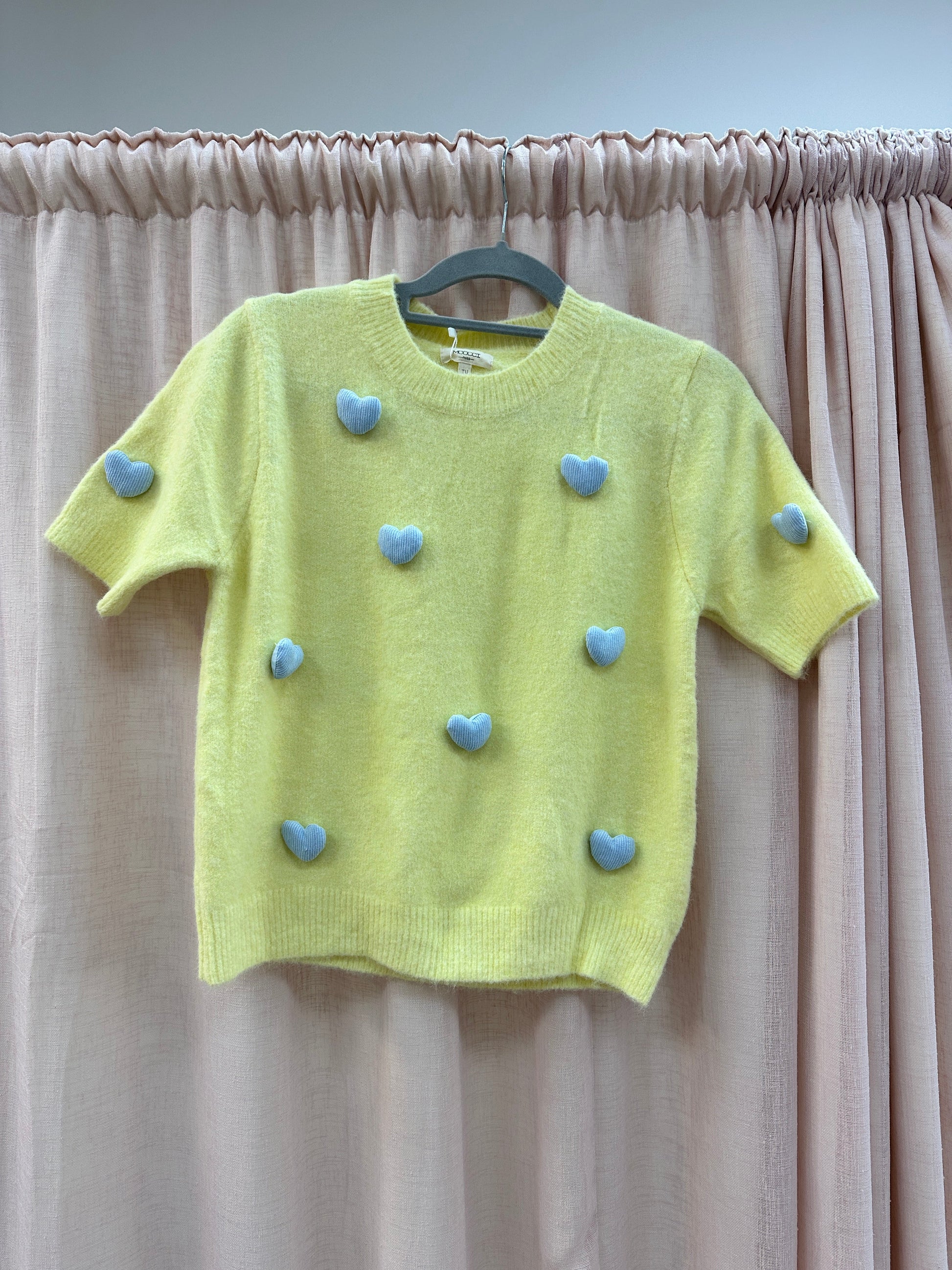 Yellow Heart Patch Cap Sleeve Knit Jumper Ginger + Gray