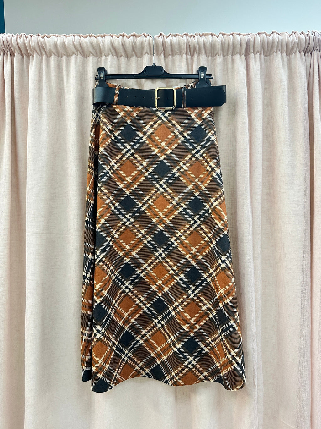 Check Suedette A-line Skirt Ginger + Gray