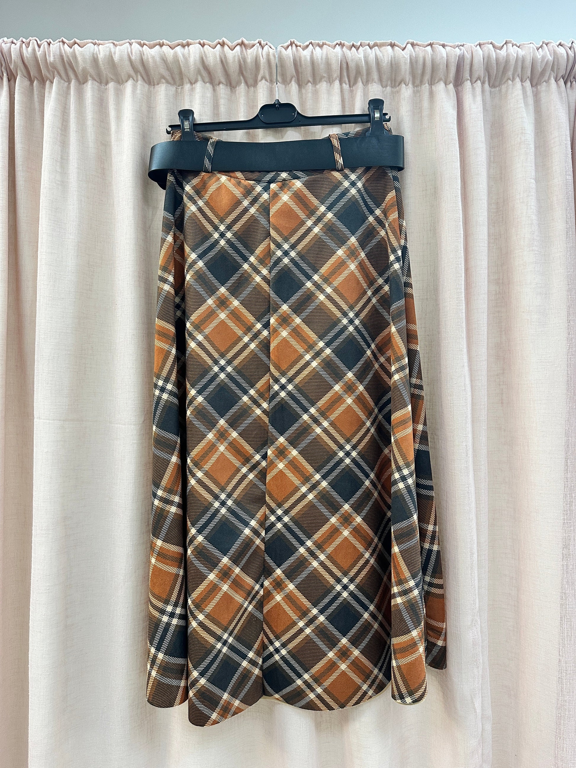 Check Suedette A-line Skirt Ginger + Gray