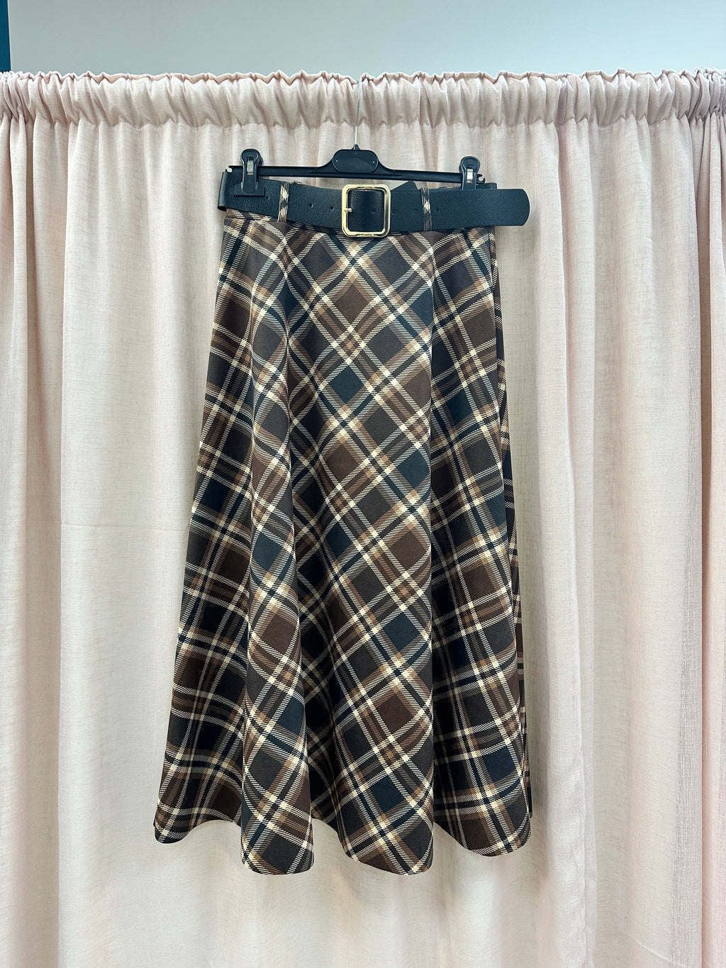 Check Suedette A-line Skirt Ginger + Gray